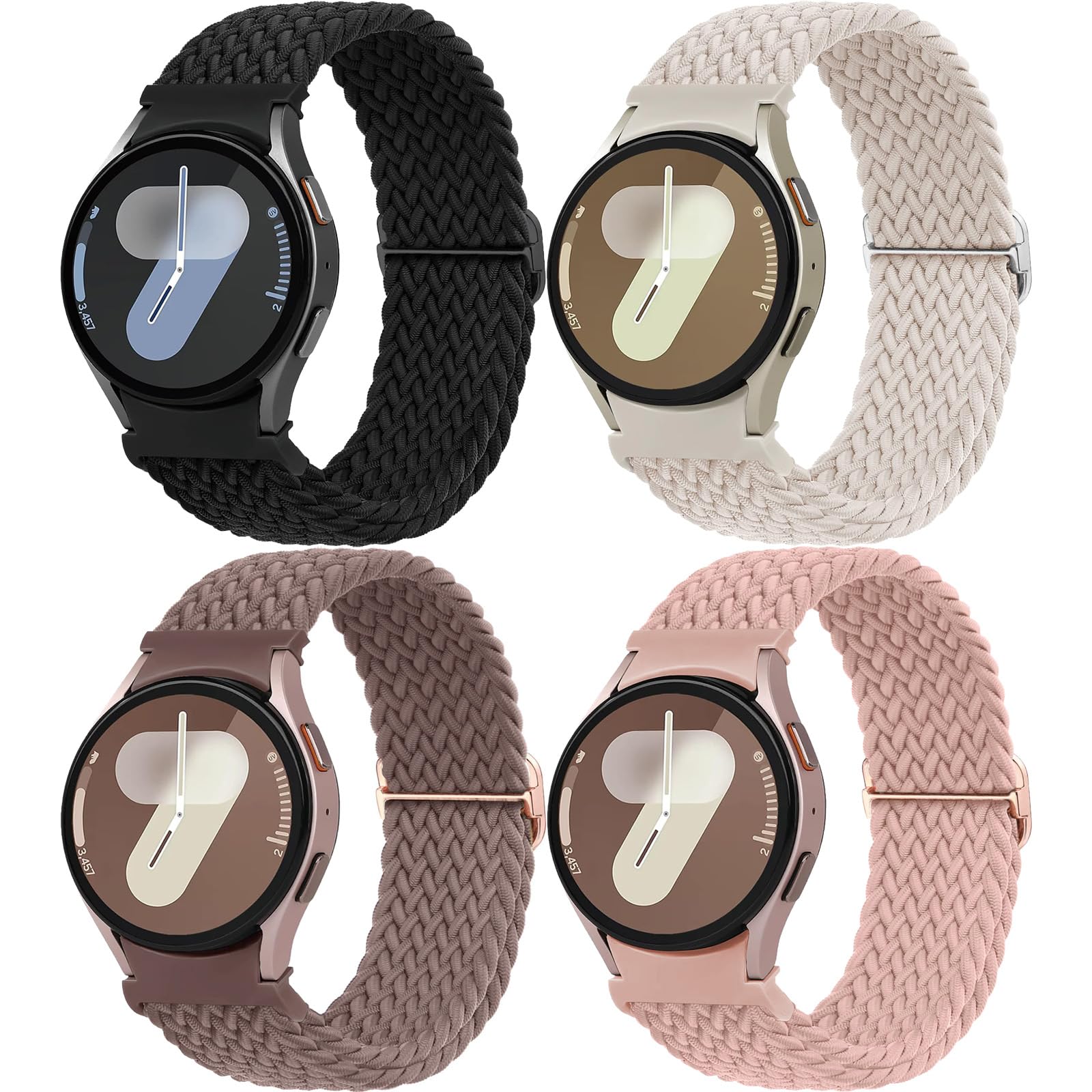 One Click Braided Bands for Samsung Galaxy Watch 7 6 5 4 Band 40mm 44mm/Watch 6 4 Classic 47mm 43mm 46mm 42mm/Watch 5 Pro 45mm,No Gap Stretchy Elastic Fabric Nylon Strap for Samsung Watch 4 5 6 7 FE