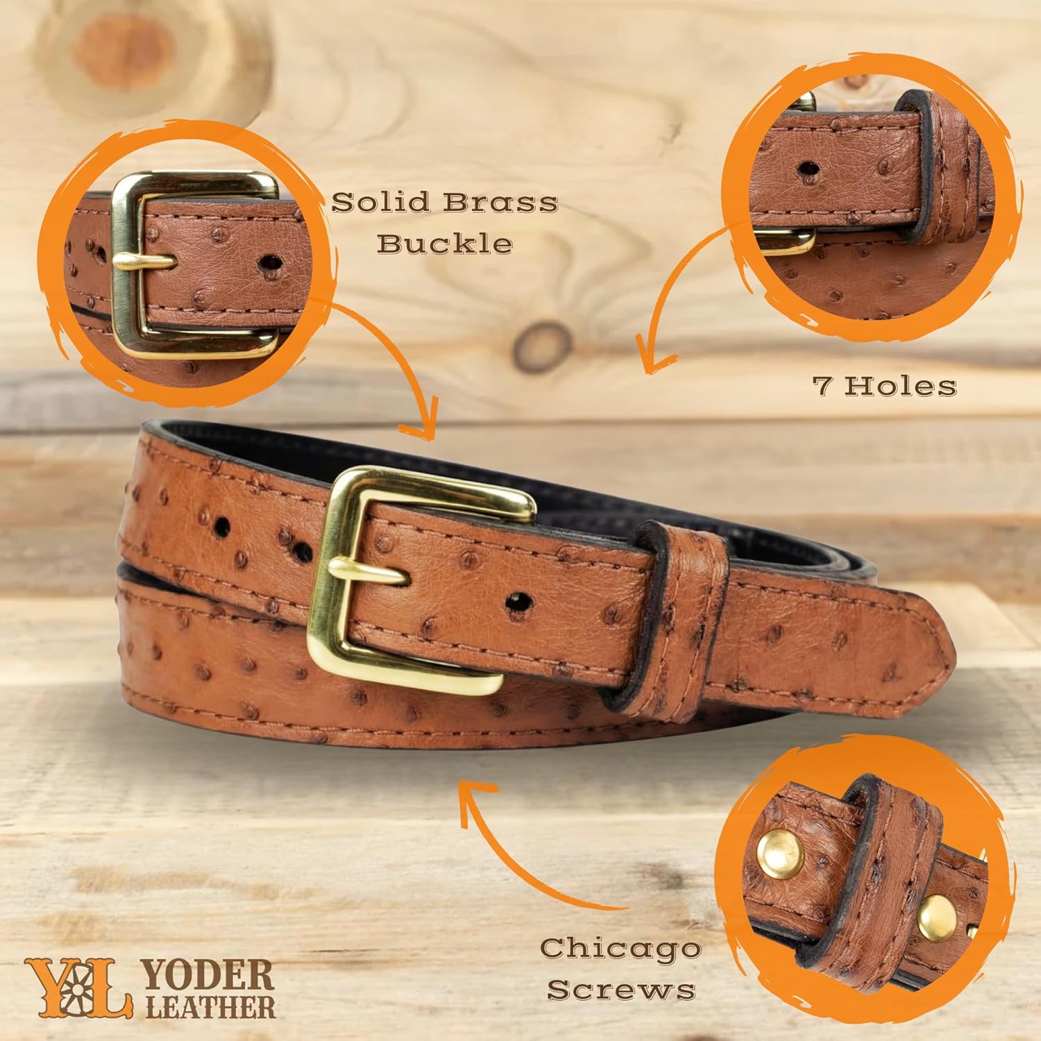 Yoder Leather Company Genuine Ostrich Skin Leather Belt – 1.25 inch Wide, Changeable Buckle, USA Made - Image 3