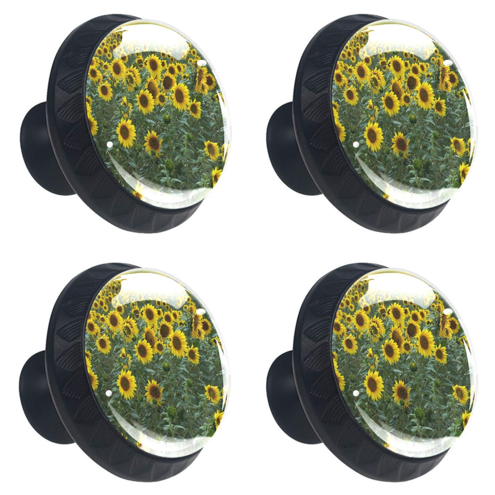 Poignées de porte tournesol jaune x4 bouton meuble