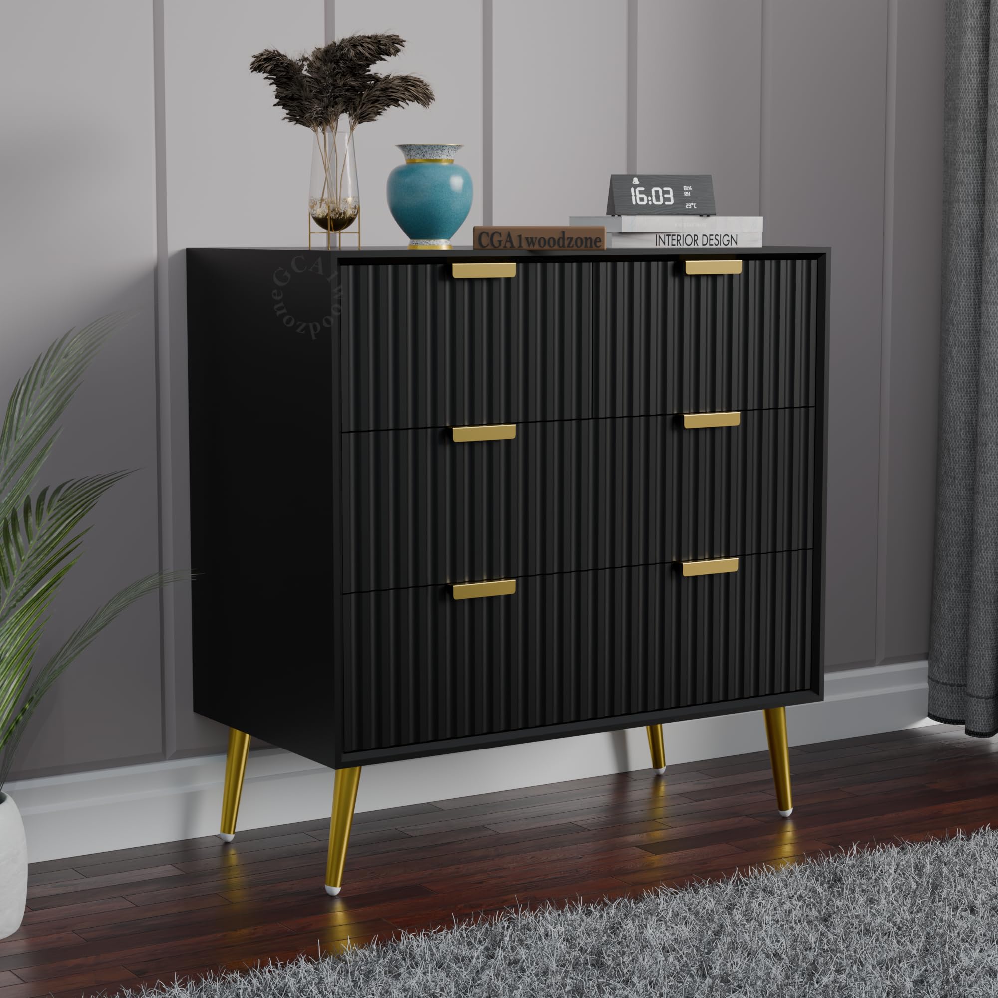 4-Drawer Premium HDMR Solid Wood & Iron Chest of Drawer with Metal Legs | Premium Floating Panel Storage Cabinet for Bedroom, Living Room & Office, Dresser Console with DIY Leg Assembly, Black-image-49