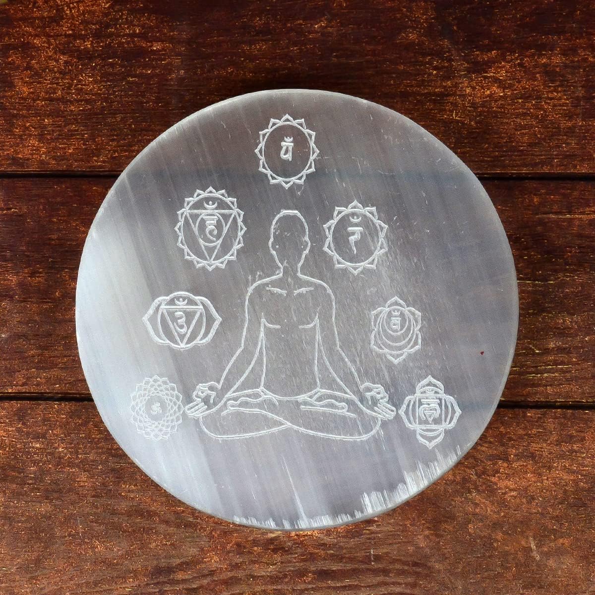 Crystu Ying Yang Selenite Engraved Charging Plate Coaster Selenite Crystal Stone Charging Plate Round Shape Size 7.6 cm (3 inch)