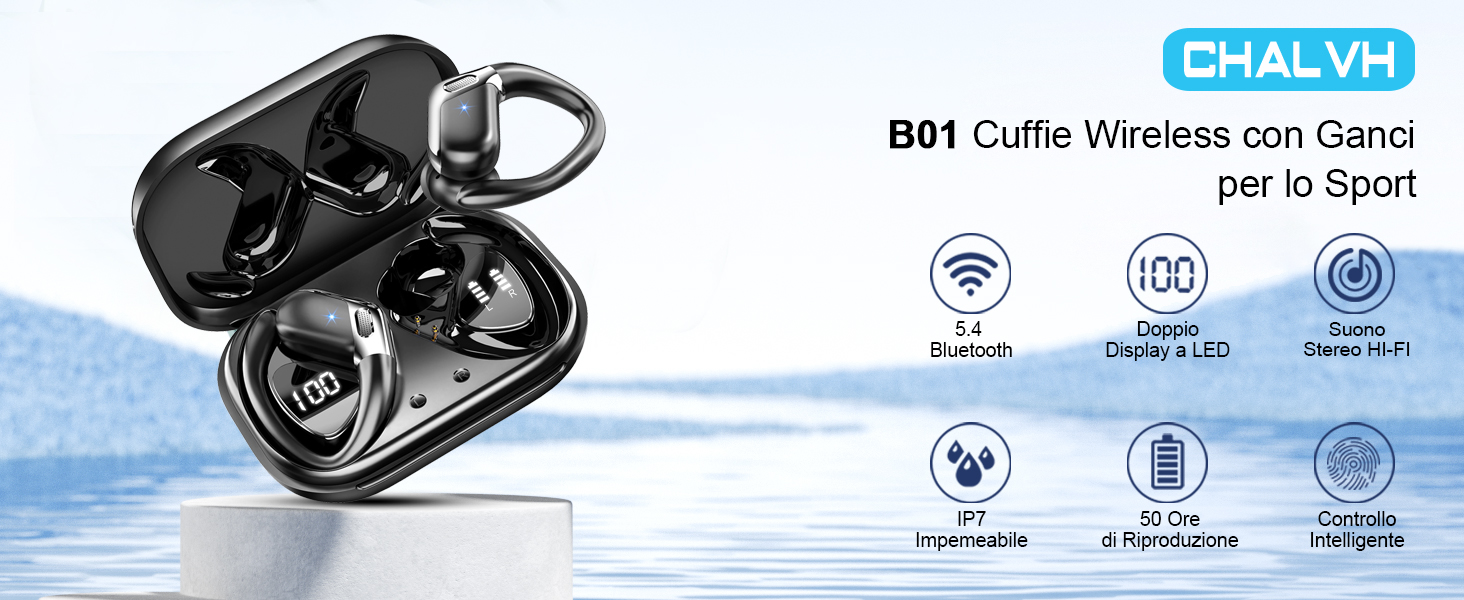 Cuffie Bluetooth 5.4 Con Basso Hi-Fi, 48 Ore Di Autonomia, Display LED, IP7, USB-C (blu)