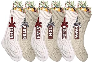 XIMISHOP 6-Pack Christmas Stockings (Khaki and White)