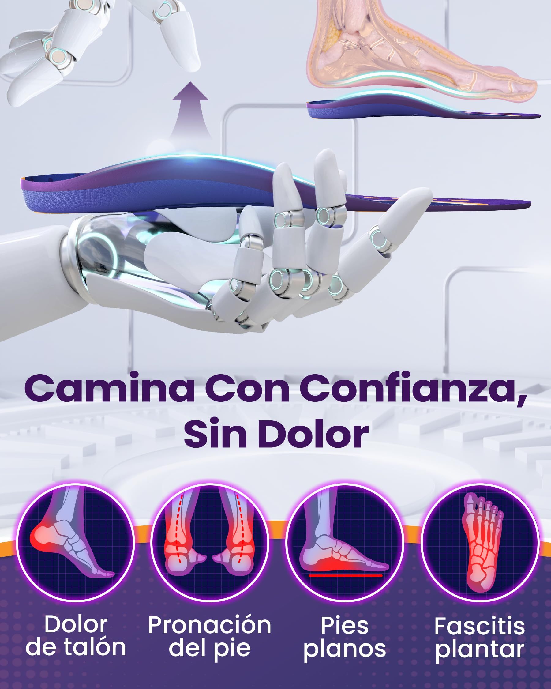 QBK Plantillas Ortopedicas para Pie Cavo con Pronacion, Fascitis Plantar, Soporte del Arco