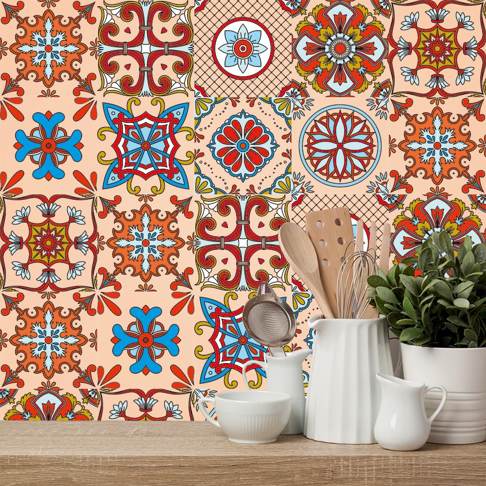 Red Floral Printed Floor Tiles Floral Hexagon Porcelain Wall & Floor