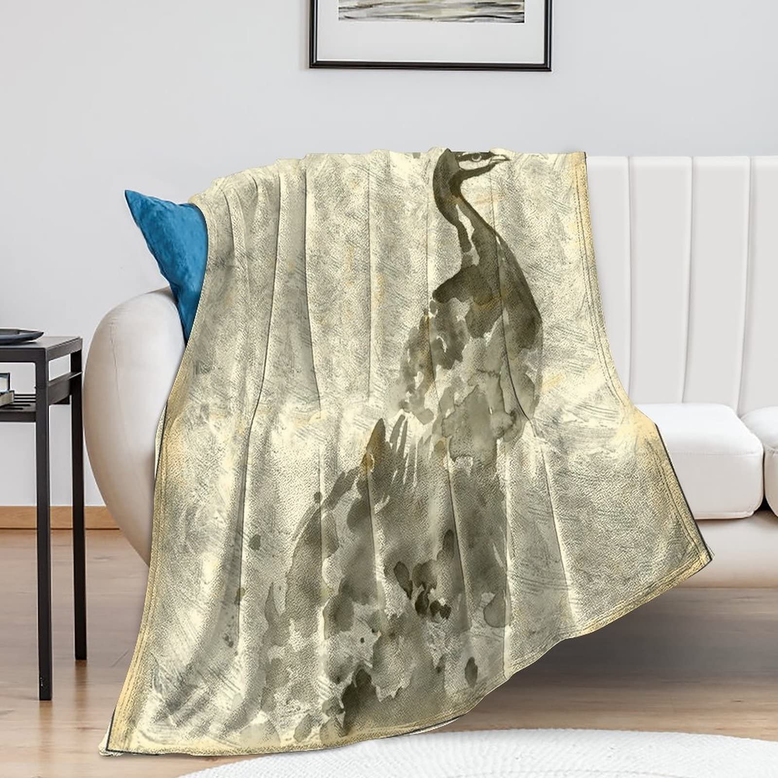 Couverture en flanelle motif paon français de luxe antistatique pour lit d'hiver