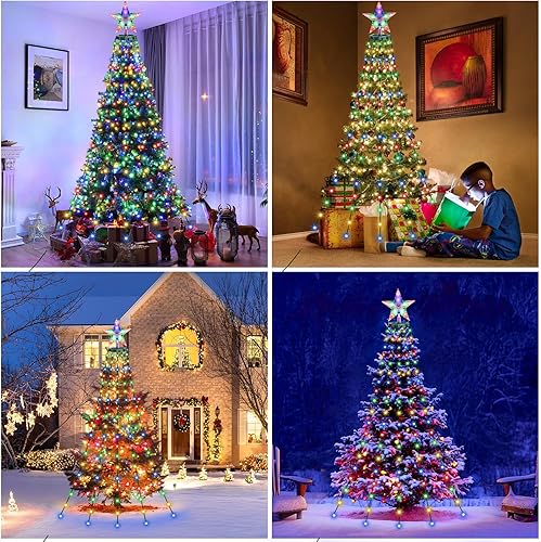 Miniatura 4 de Luces de árbol de Navidad con anillo para árbol, 400 luces LED de Navidad con estrella superior, 6.6 pies x 16 líneas de luces de hadas con 8 modos