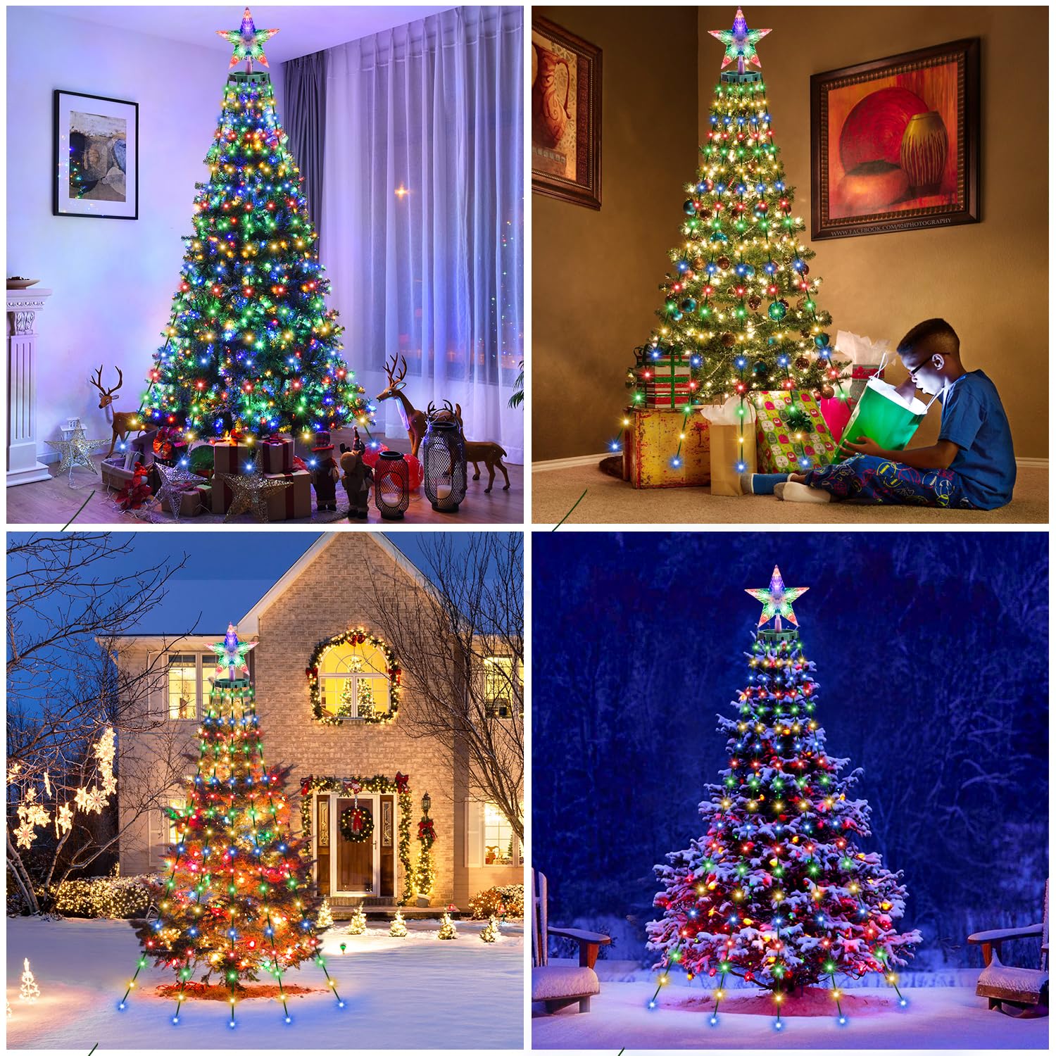 HELESIN Luci Solari Per Albero Di Natale Con Stelle | 410 LED, 8 Modalità, Timer, Ricarica USB, Impermeabile IP44, Multicolore - 4