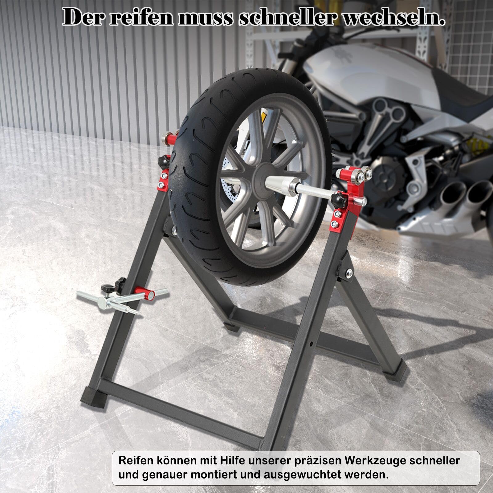 Motorrad Auswuchtvorrichtung Wuchtmaschine Wuchtbock Auswuchtgerät bis 23'', Radwuchtmaschine Rad Static Balancer Zentrierständer Halter für Motorradräder, faltbares Design