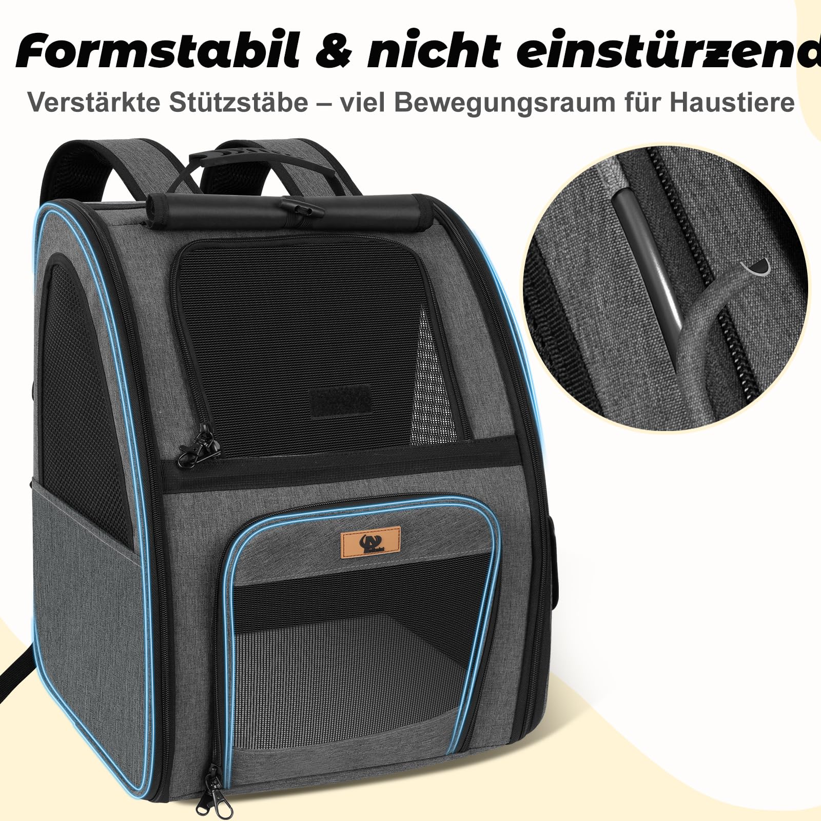Aystkniet Katzenrucksack & Hunderucksack bis 10kg, Große Haustier Transporttasche mit 270° Belüftung, 3 Öffnungen, Faltbar, Atmungsaktiv für Reisen, Wandern, Flugzeug & Tierarzt