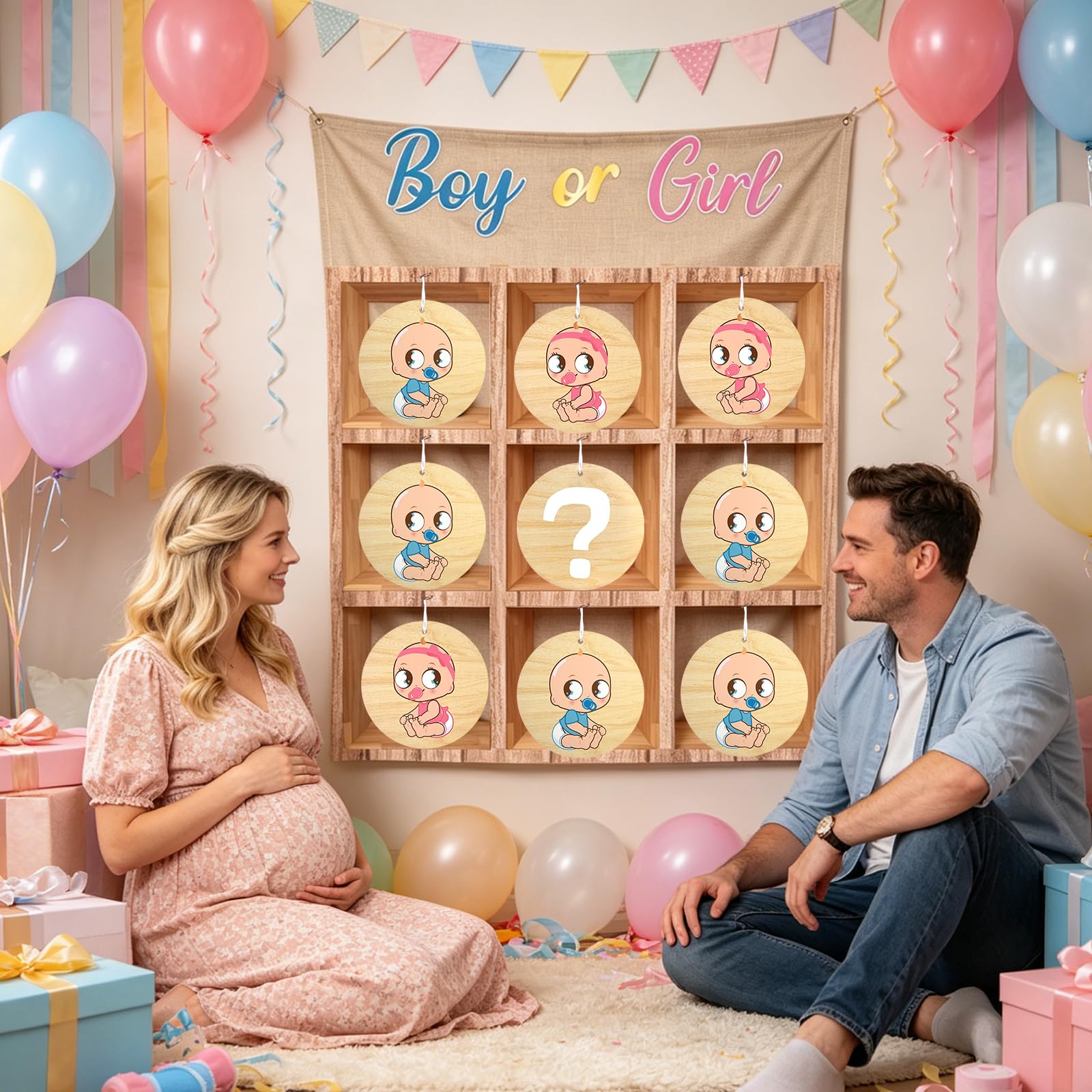 ANPUNAT Jeu de révélation du sexe de bébé : Morpion pour garçon ou fille, kit de décoration pour baby shower ou annonce de grossesse