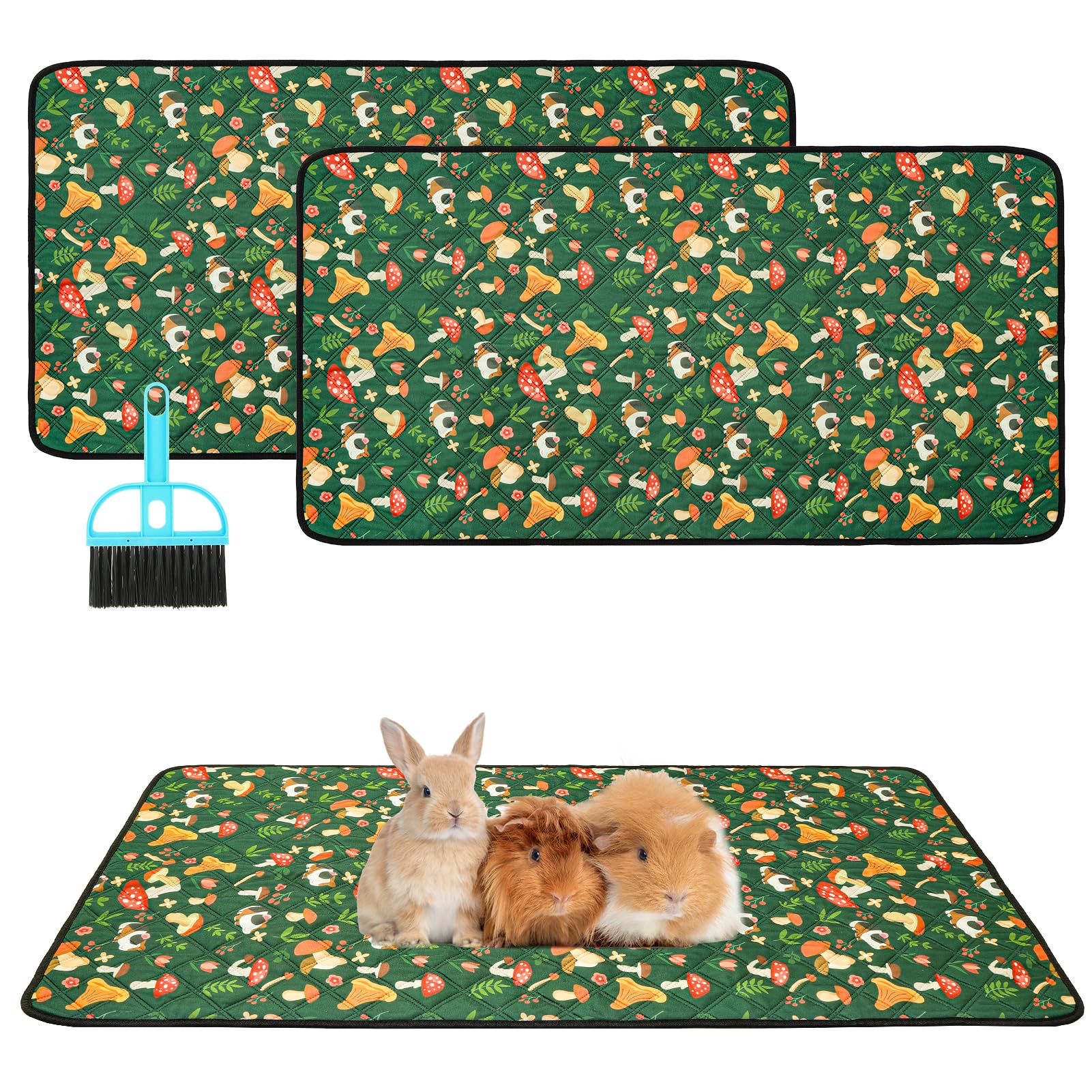 Scenereal Guinea Pig Cage Liner 2 Packs with Cleaning Brush - Fast Water Absorption Reusable Washable Pee Pads, Soft Comfortable Waterproof Mat for Small Animals Chinchillas Rabbits Hamster Bunny โ image 1