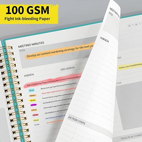 Miniatura 5 de SUNEE Cuaderno de reuniones para el trabajo con artículos de acción, 160 páginas, planificador de proyectos de tamaño B5, agenda de reuniones en