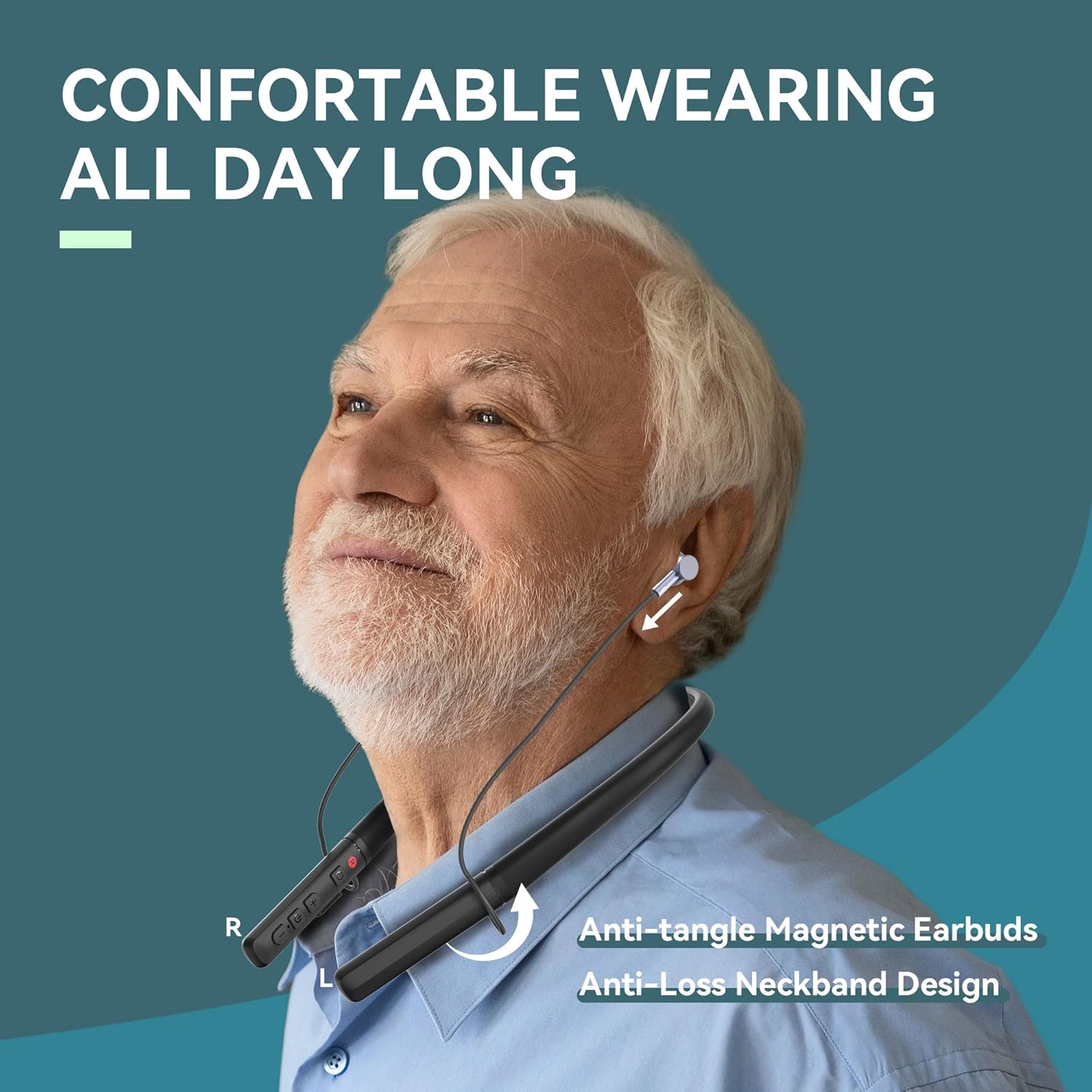 Hearing Aids, Bluetooth Hearing Aid for Seniors Adults, Neckband Rechargeable Hearing Amplifiers for Hearing Loss with Volume Control - Image 6