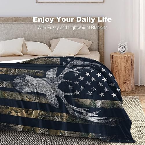 Miniatura 7 de Manta de Caza con Bandera de Ciervo Camuflado de EE.UU., Mantas de Regalo para Hombres, Manta Súper Suave, Acogedora y Cálida para Sofá, Silla,