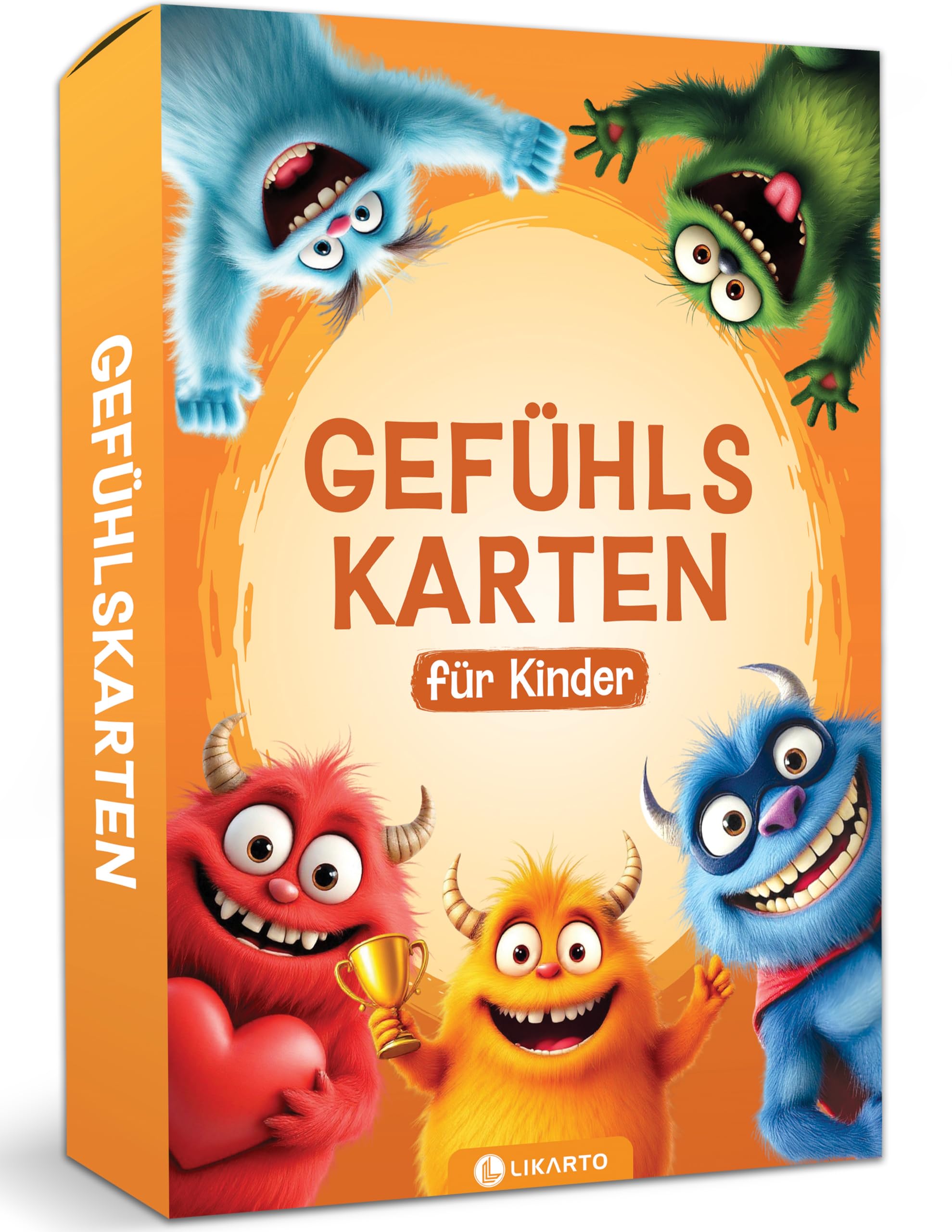 LIKARTO Gefühlskarten Kinder - 30 Karten mit Monstern & Erklärungen - Fördert Empathie und emotionale Intelligenz - Pädagogisch wertvolles Geschenk ab 3 Jahren für Mädchen & Jungen