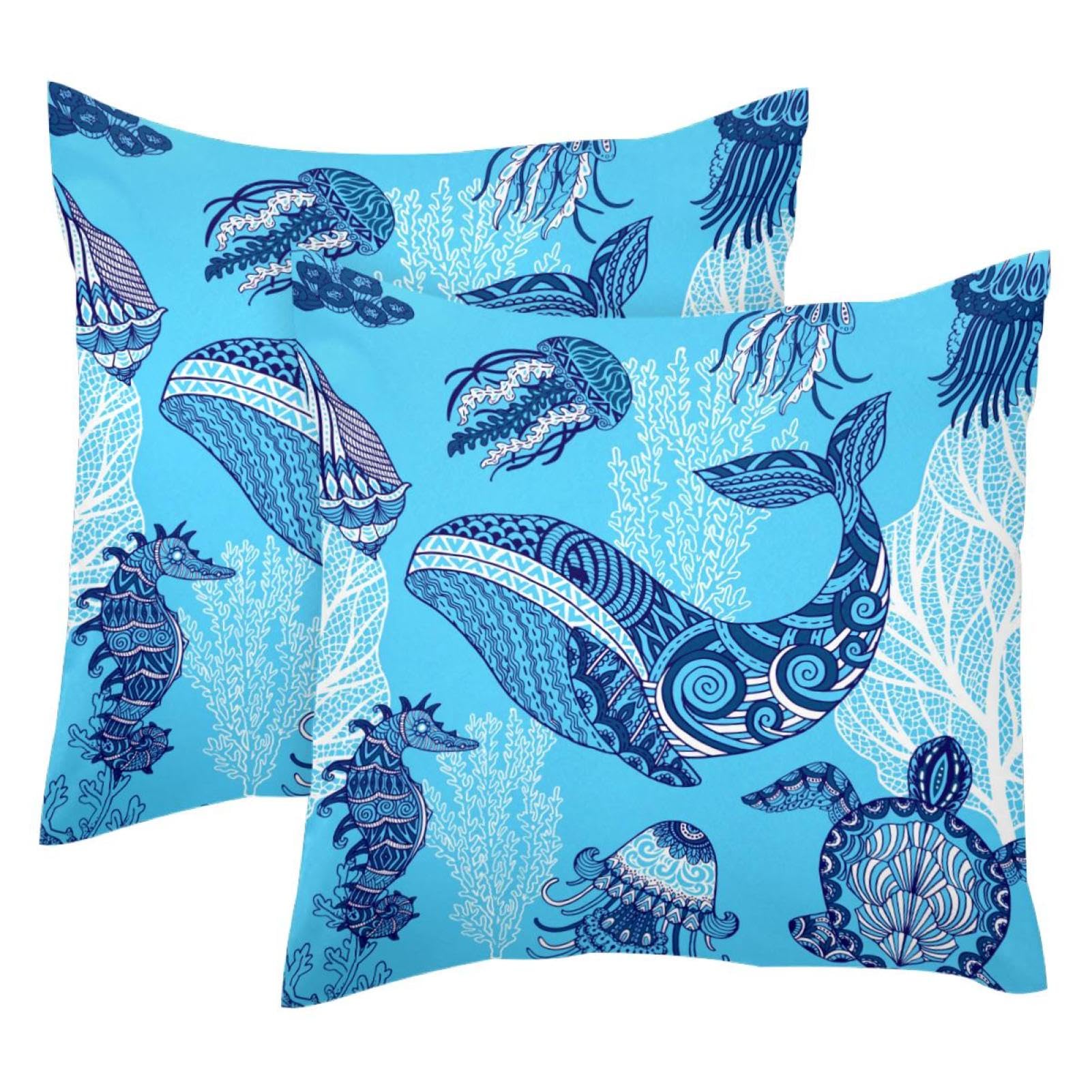 Housse de coussin méduse bleu baleine pour décorer un canapé de salon moderne