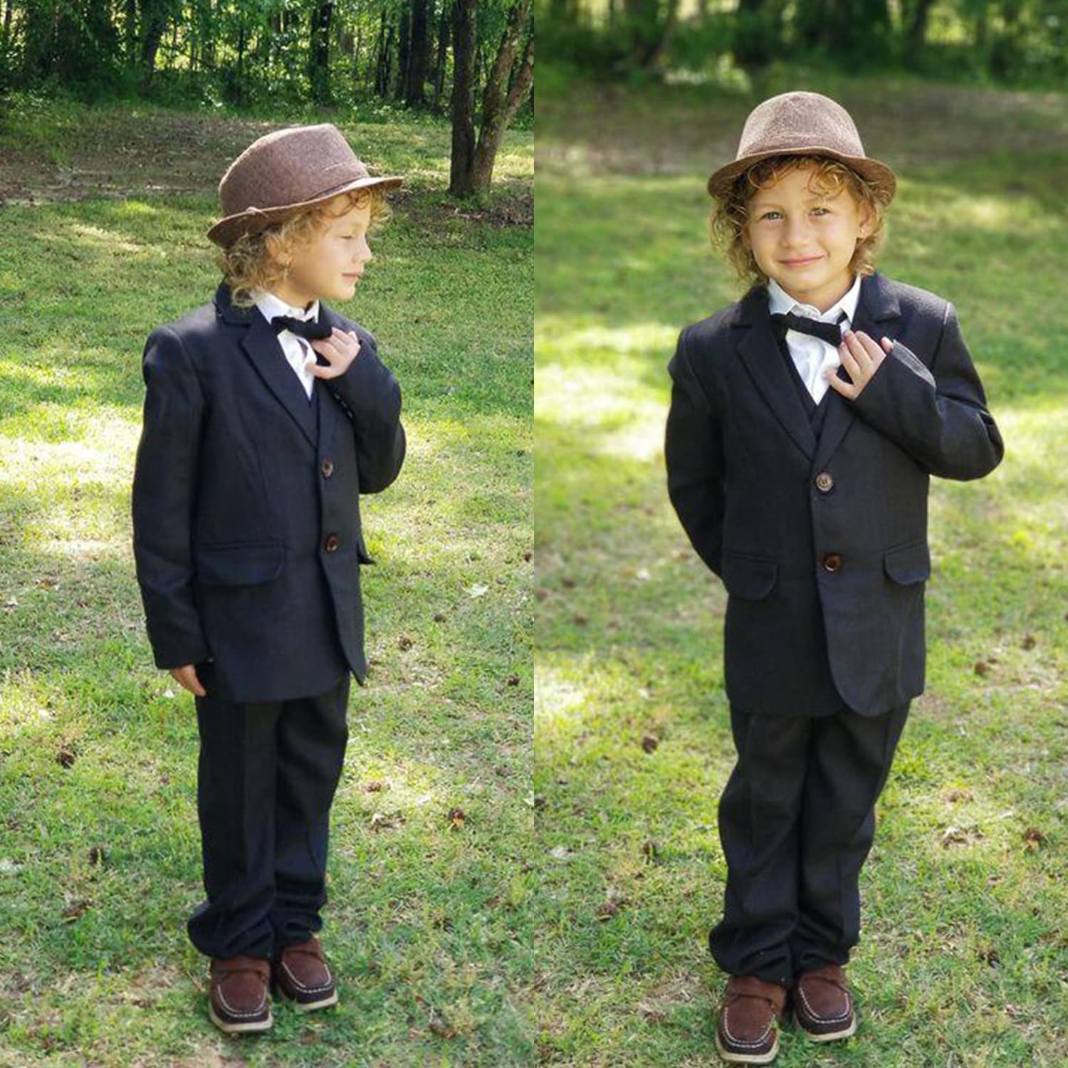PLWEDDING Chłopięcy Garnitur Slim Fit 5-częściowy Smoking na Wesele