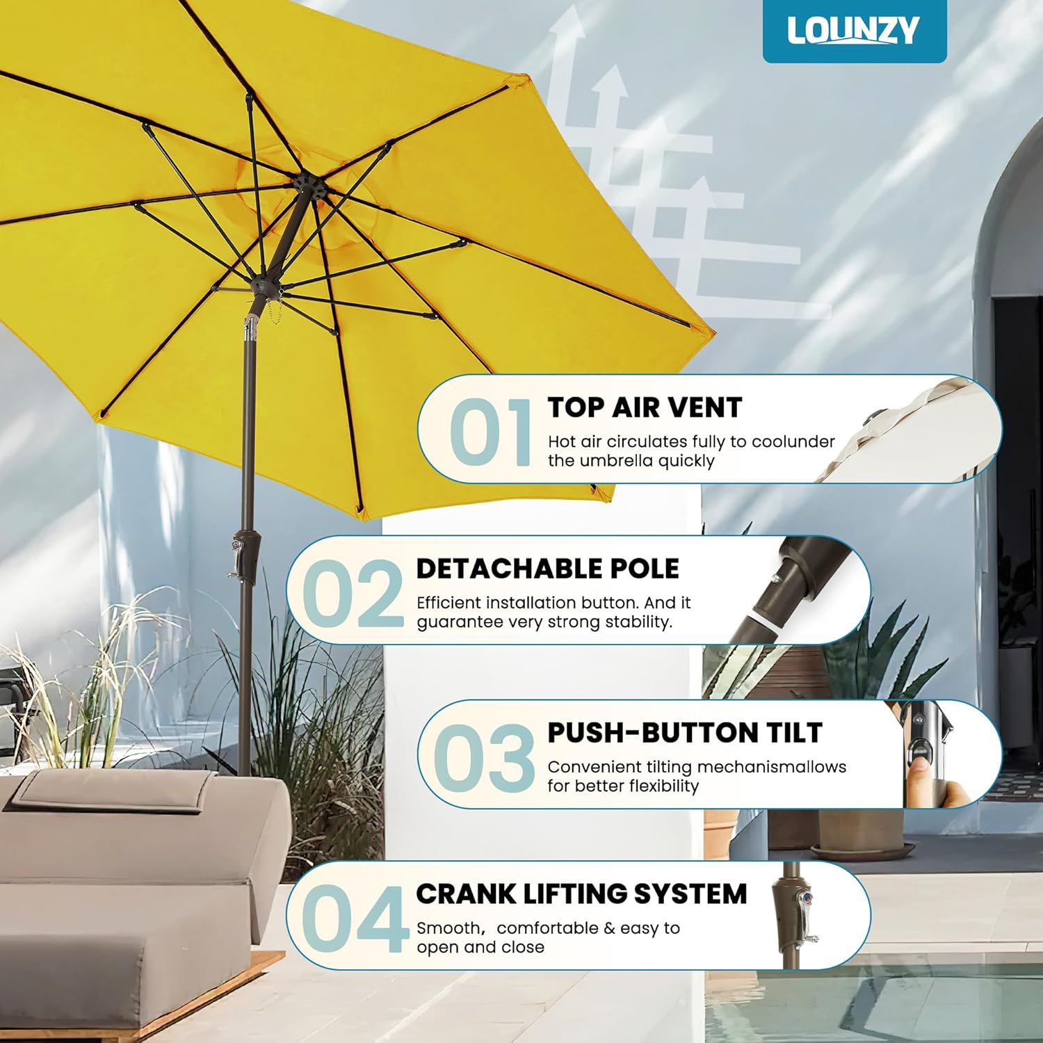 Stay Cool this Summer: LOUNZY 9FT Outdoor Patio Umbrella Review
