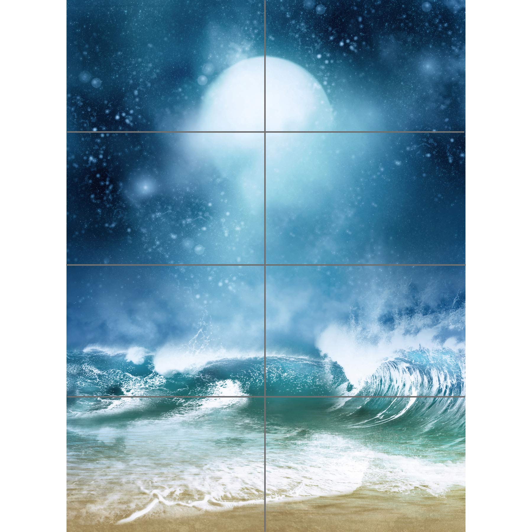 Artery8 Beach And Moon Digital Collage XL Giant Panel Poster (8 Sections)