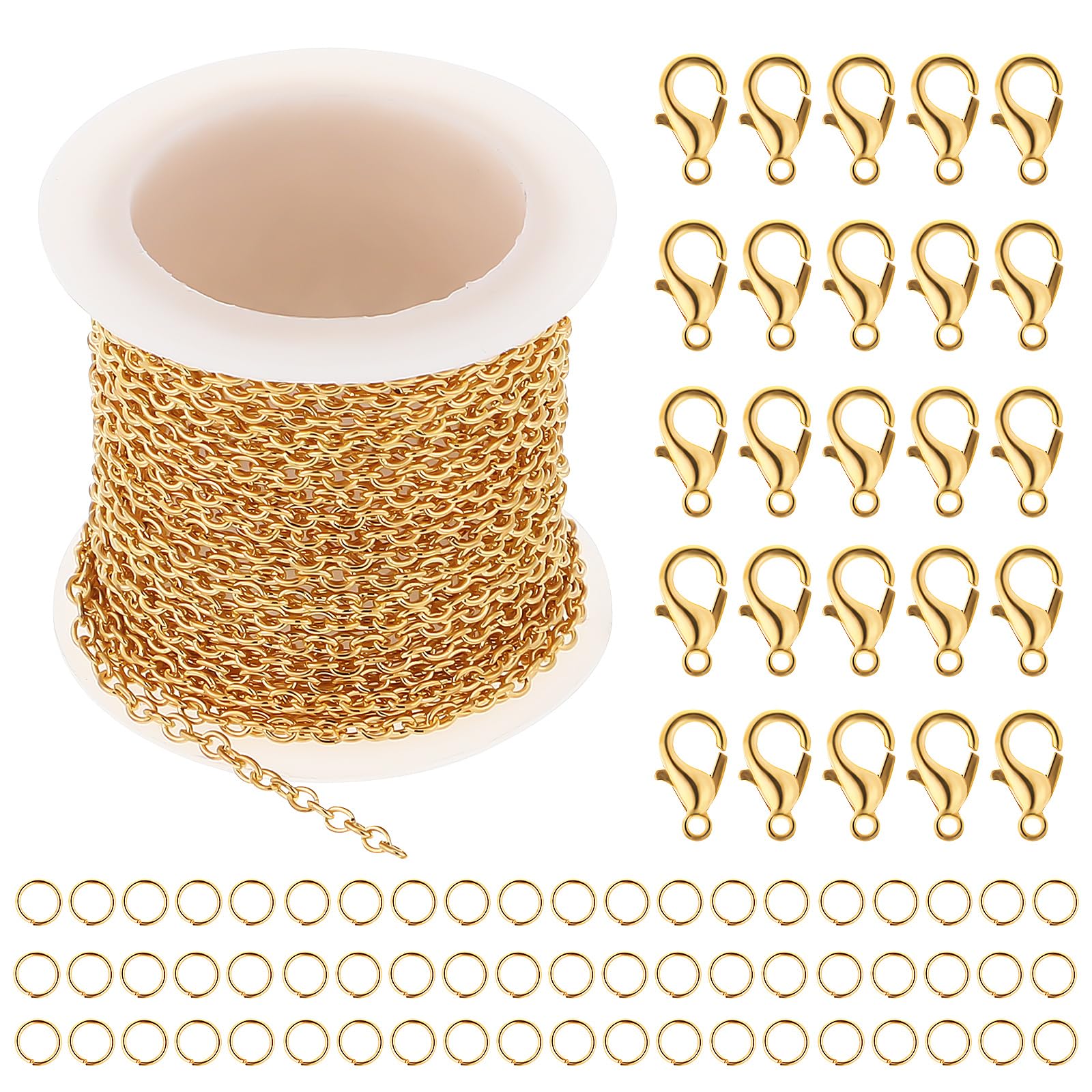 VILLCASE 16.4 Feet Gold Chains for Jewelry Making, Zinc Alloy Twisted Link Chain Roll, Jewelry Cable Chains Bracelet Necklace Chain with Lobster Clasps and Jump Rings