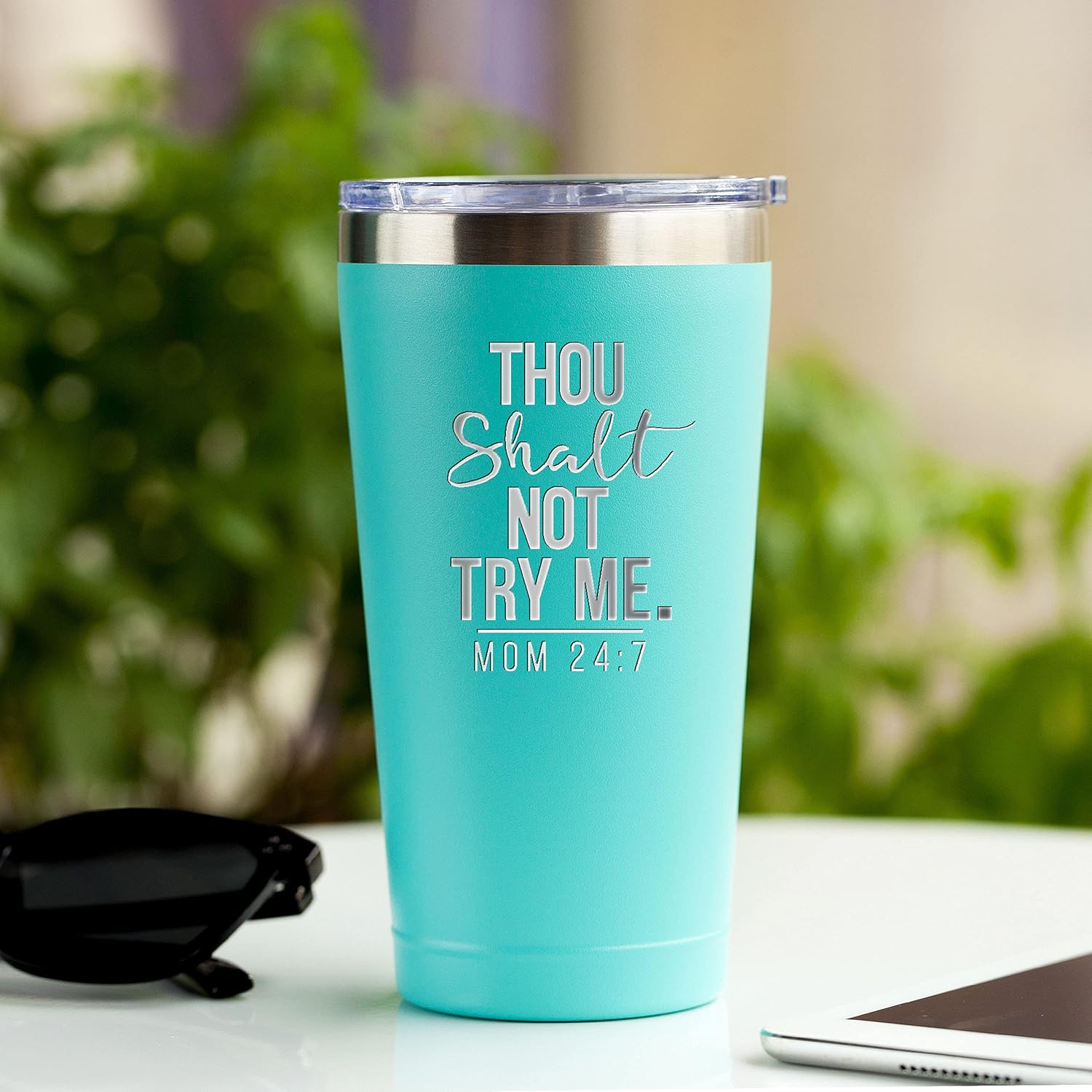 Get Discount Offer Thou Shalt Not Try Me Mom 24 7- 16 oz Mint Insulated Stainless Steel Tumbler w/ Lid Mug for Women - Birthday Mothers Day Christmas Gift Present Ideas from Daughter Son - Moms Gifts Idea Kids Children