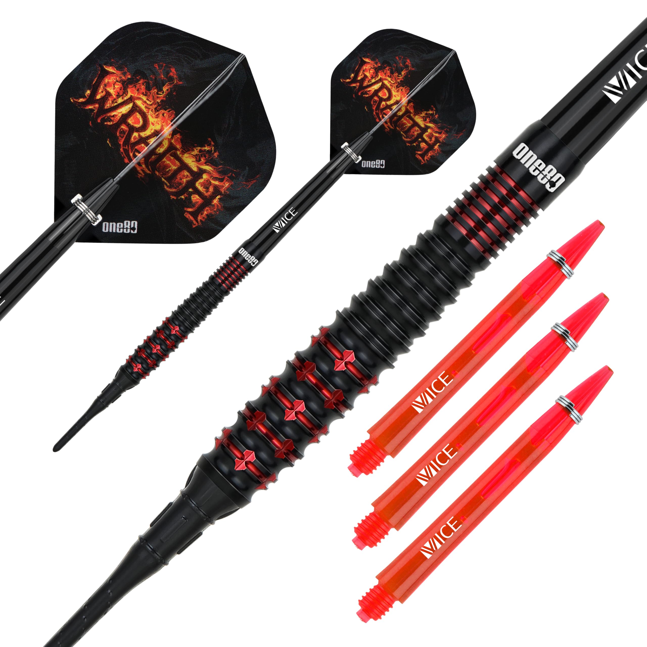 ONE80 Soft Dart Wraith VHD Lot de fléchettes souples en tungstène 90 % tungstène avec tiges et ailettes