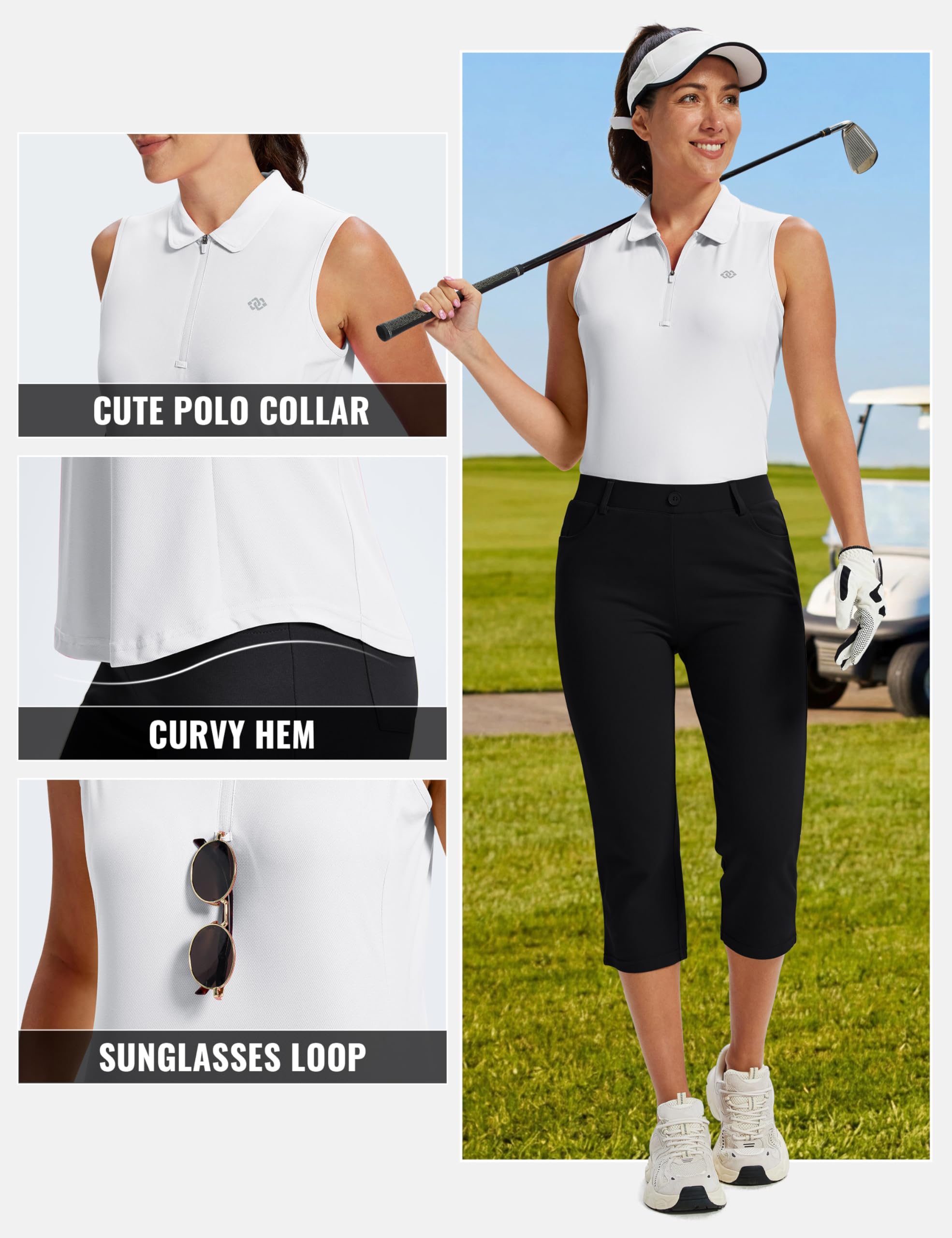 MoFiz Polo Mujer Sin Mangas Verano Camiseta Trabajo Deportivo Transpirable Golf Tennis Tops Cremallera 1/4