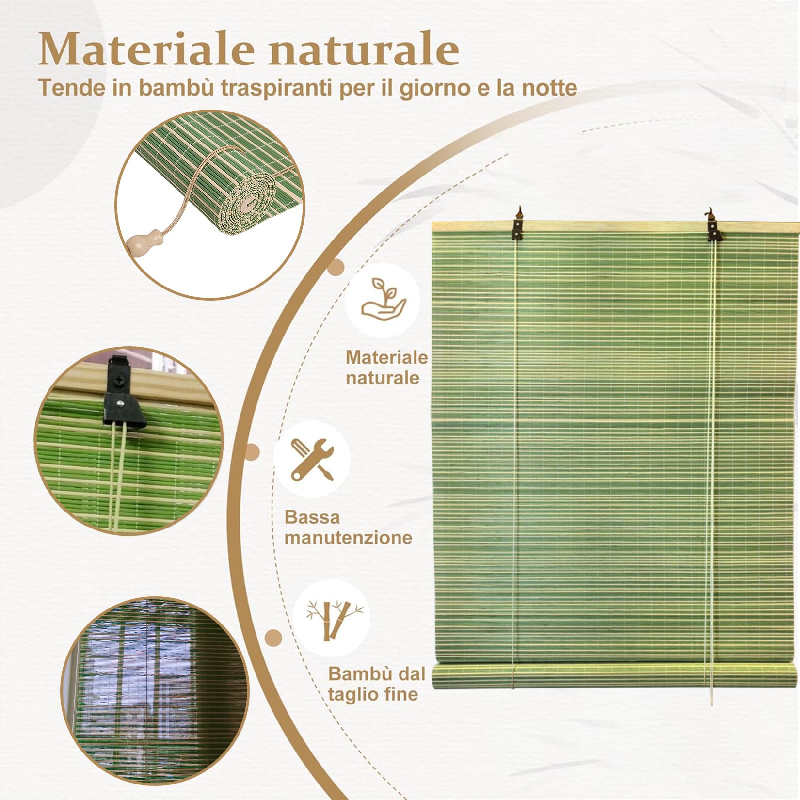 85x180cm Store en Bambou Naturel 60% Filtration | Protection Solaire| pour Fenêtres et Baies Vitrées | Installation Simple sans Perçage | Décoration Végétale Intérieure