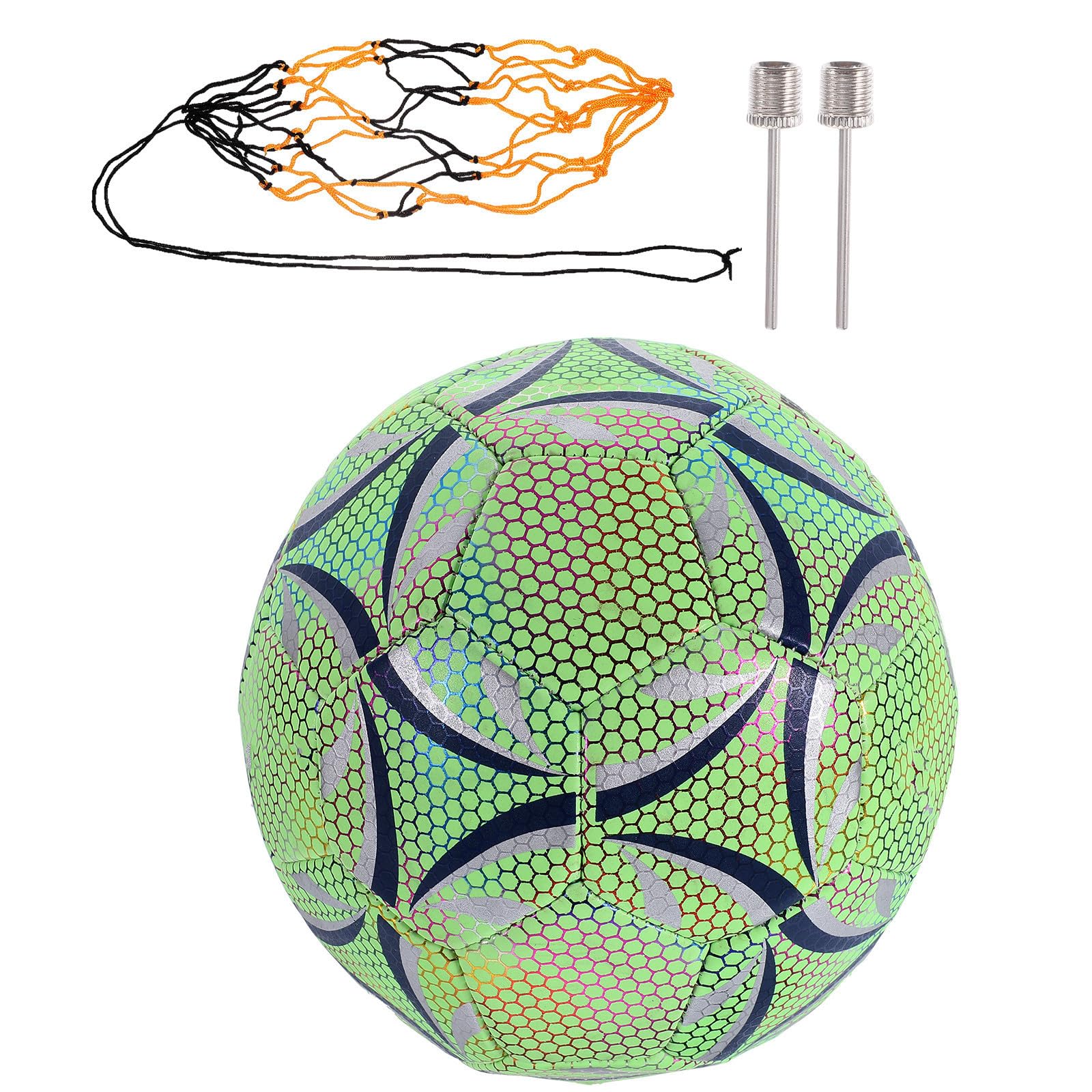 Pelota de Fútbol Fluorescente Reflectante Verde para Entrenamiento la Noche, Material PU Resistente y Fácil de Inflar, Adecuado para Jugar Dentro