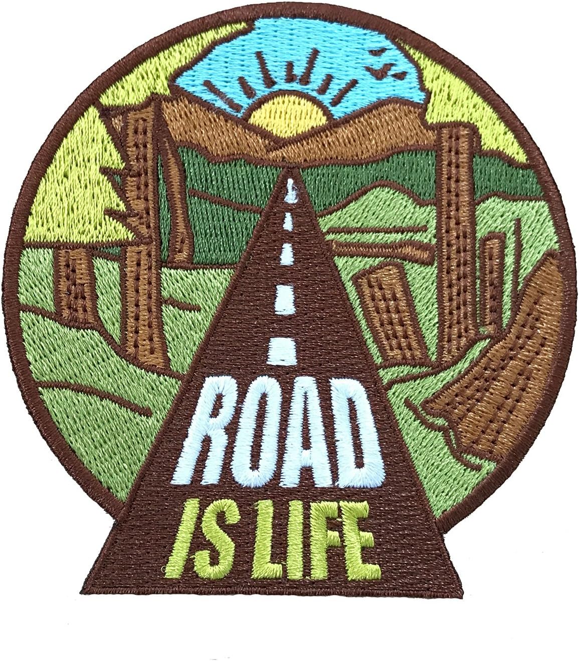 Vinpatch Road is Life Embroidered Sew On/Iron on Patch - Personalized Travel Patches Designed for Shirts Jackets Jeans and Backpacks - Patch Size 3.3''x3.5''