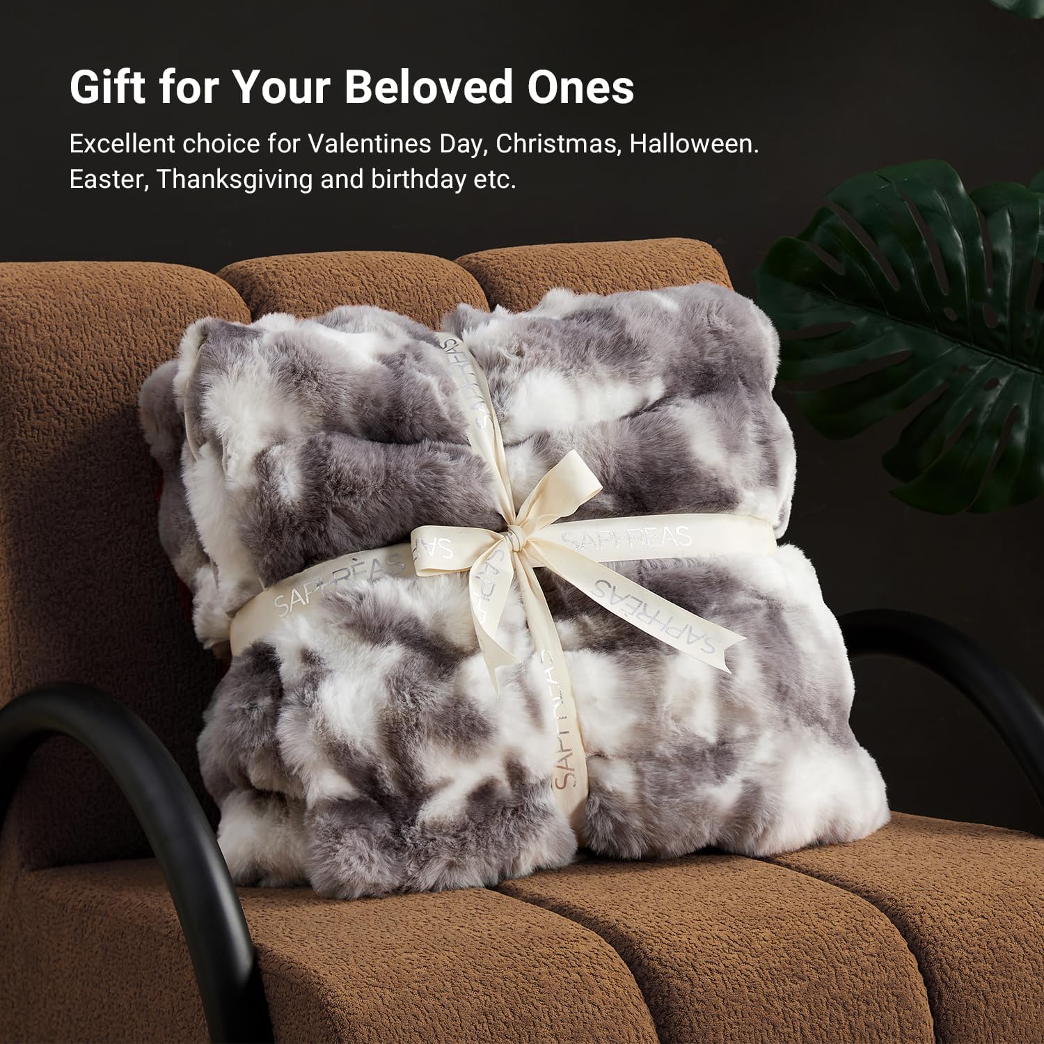 SAPHREAS Faux Fur Throw Blanket for Couch, Fluffy Fuzzy Bubble Blanket for Sofa Bed Living Room, Decor Soft Cozy Gifts for Women Men, 50x60” Tie Dye Grey - Image 2