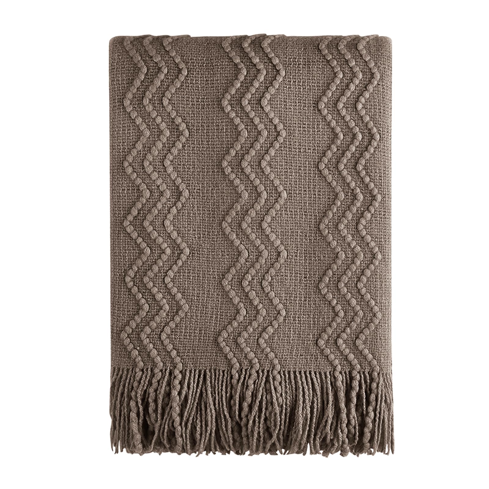 BOURINA Textured Solid Soft Sofa Throw Couch Cover Knitted Decorative Blanket,Brown, 127x228cm