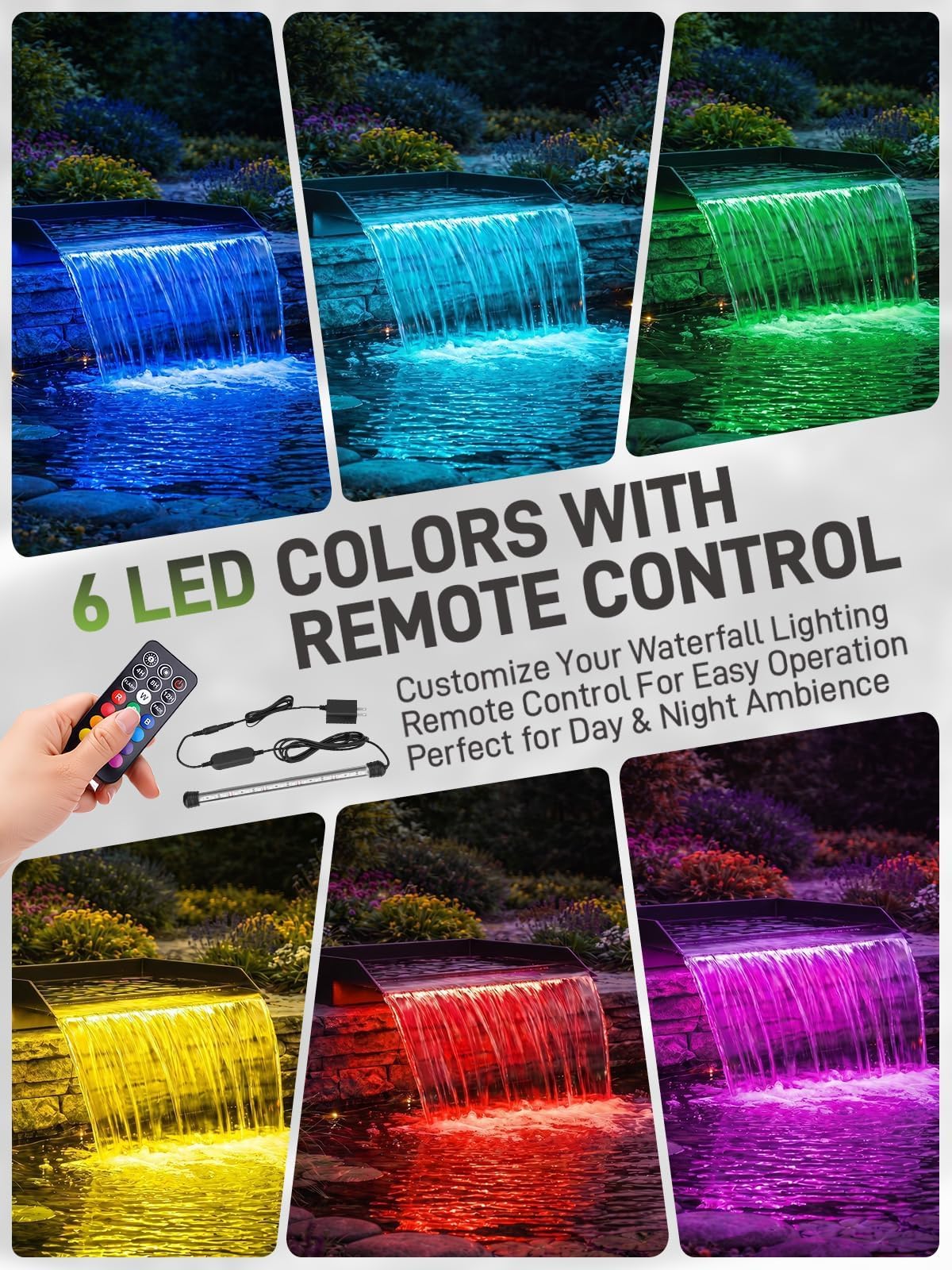Kit cascata per laghetto con luci a LED e pompa filtrante da 45 W, in acciaio inox 304 da 30,5 cm con pompa dell'acqua da 45 W, 880 GPH, fontana a cascata per esterni