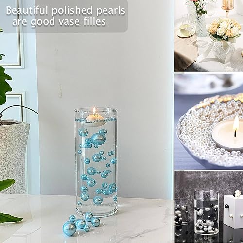 Miniatura 9 de 120 perlas flotantes sin agujero y 500 geles de agua transparentes, cuentas de perlas plateadas flotantes para jarrones, velas flotantes, hogar,