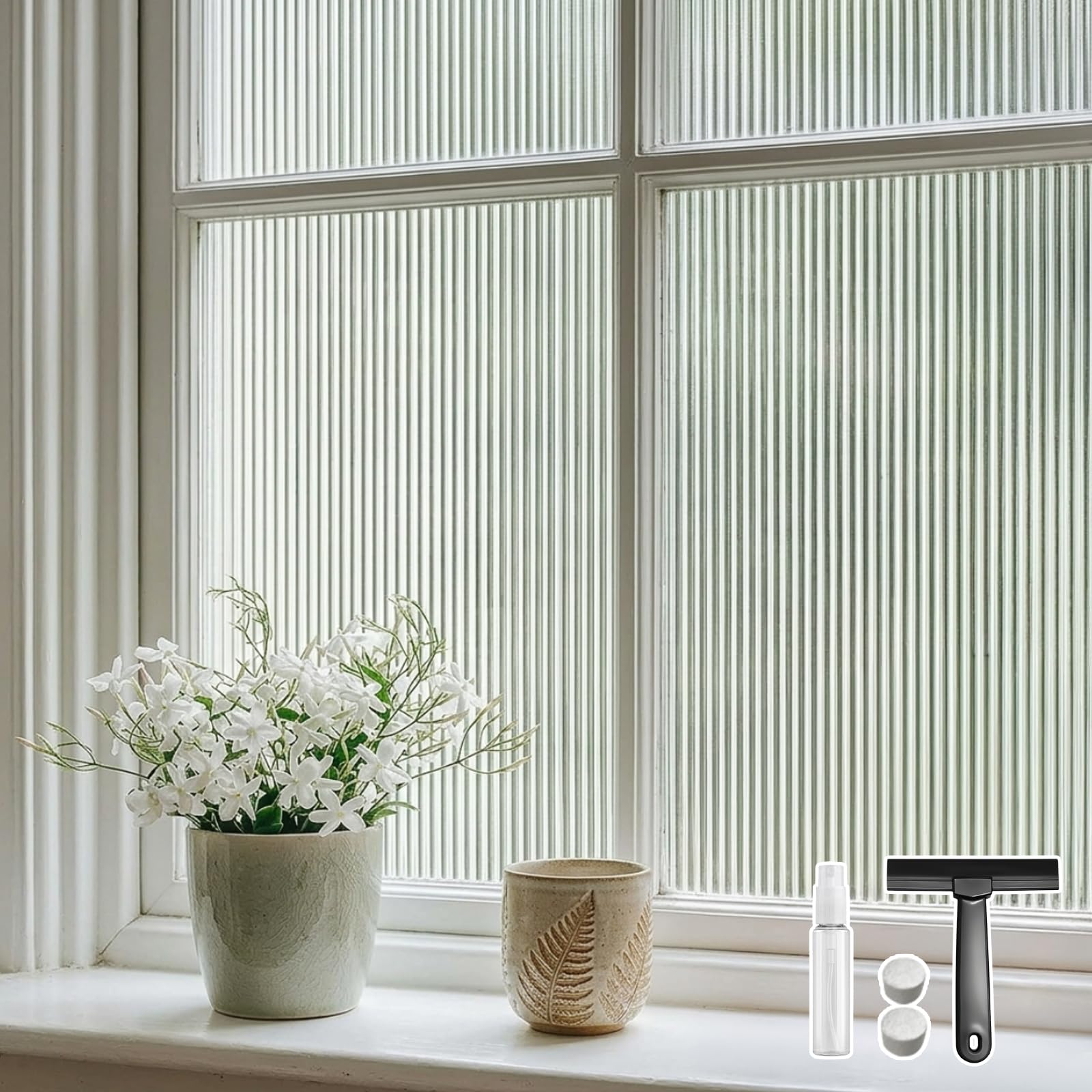Mgood Reeded Glass Window Film Privacy Patterned Decorative Obscure Vinyl Static Cling UV Blocking Reusable Fluted Privacy Film for Glass Windows Doors Kitchen, 30x150cm