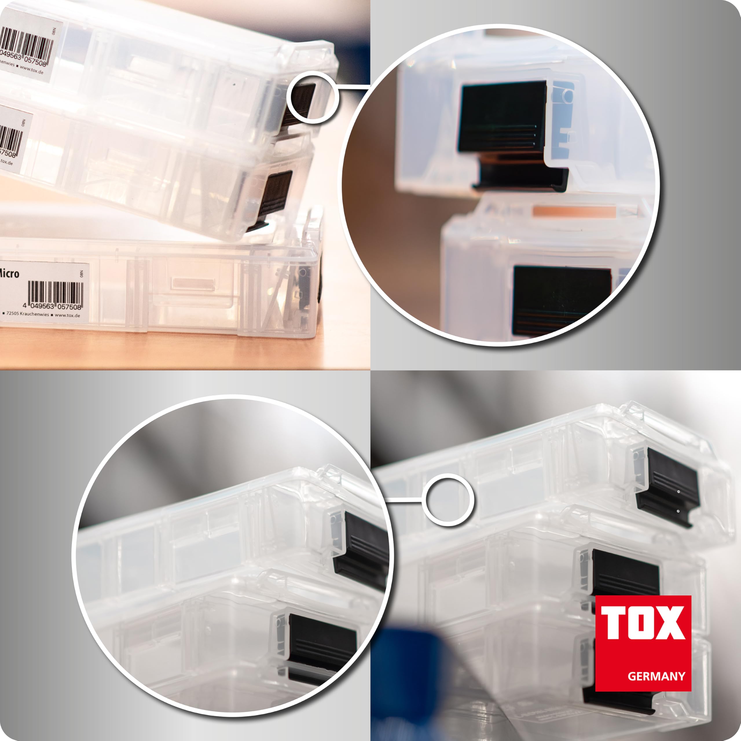 Coffret TOX L-BOXX Micro en lot, empilable et encliquetable avec le système L-BOXX, divisible en 8 compartiments, rangement pour chevilles et vis, transparent, lot de 5 pièces, 094909145