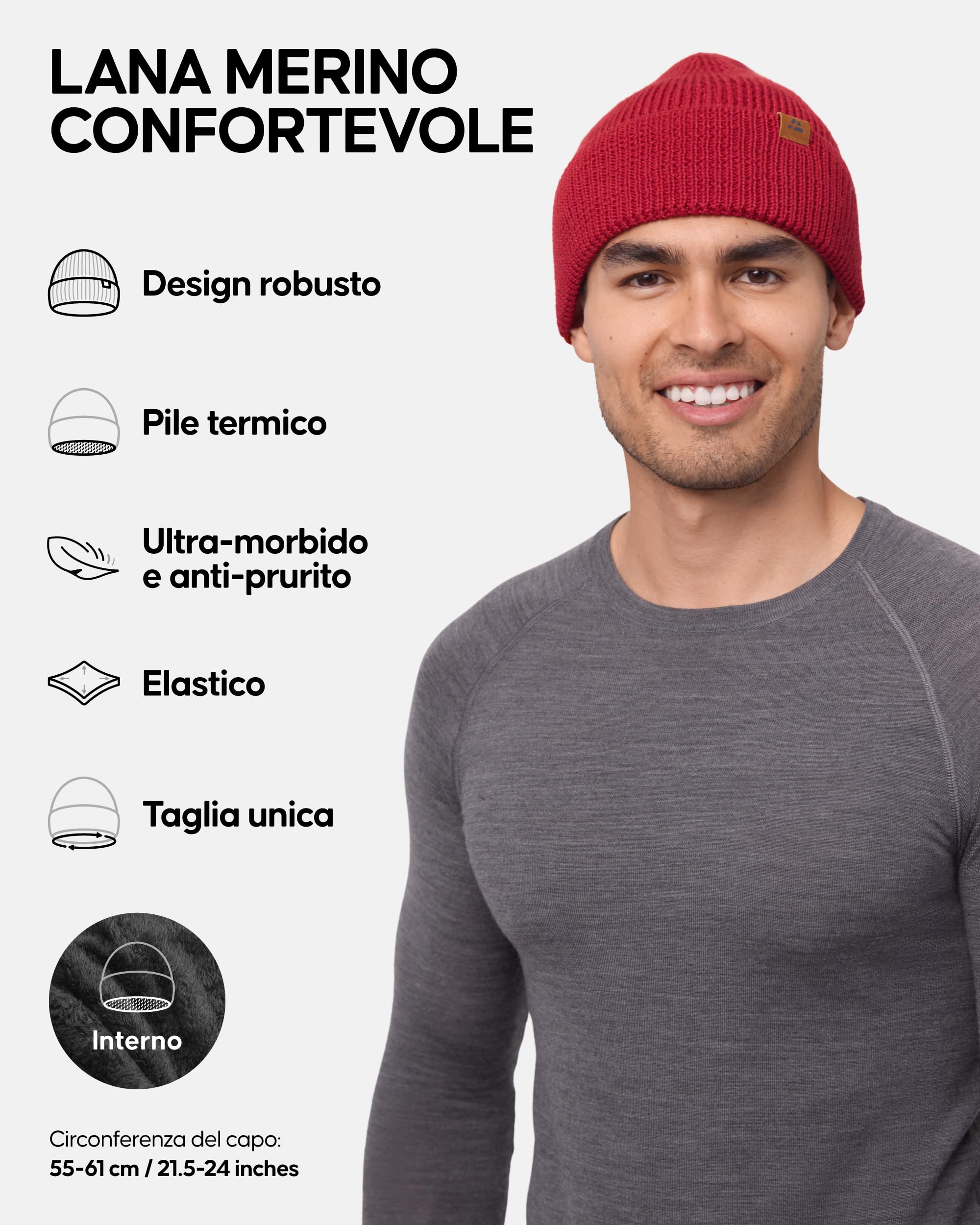 DANISH ENDURANCE Berretto Beanie in Lana Merino con Fodera in Pile, Berretto a Maglia, Berretto Invernale Uomo e Donna