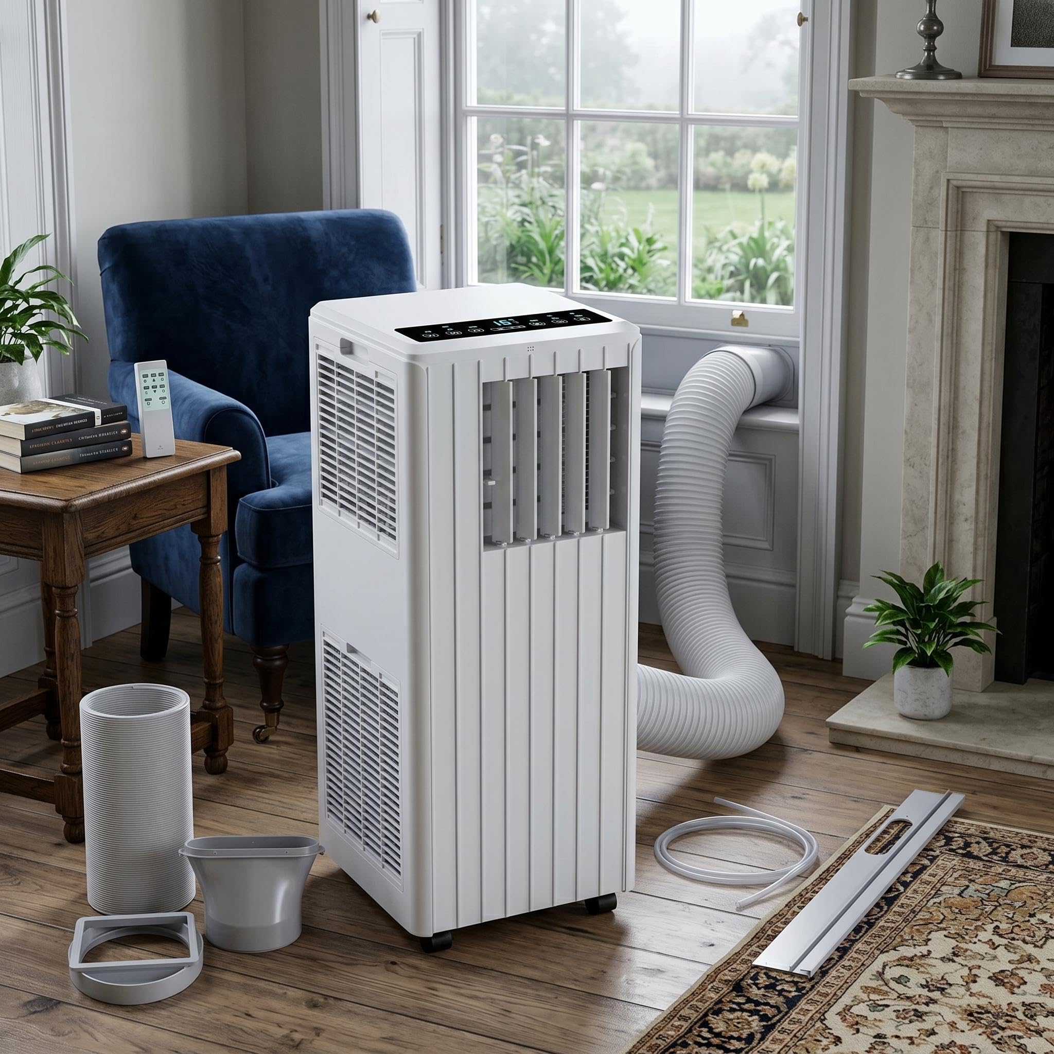 Djioyer White 9000 Btu Portable Air Conditioner For Bedroom, 3-In-1 Portable Ac Unit With Dehumidifier & Fan, 35L/Day, 24H Timer, Sleep Mode, Cools Up To 28M², Remote & Window Kit Included, Energy Class A