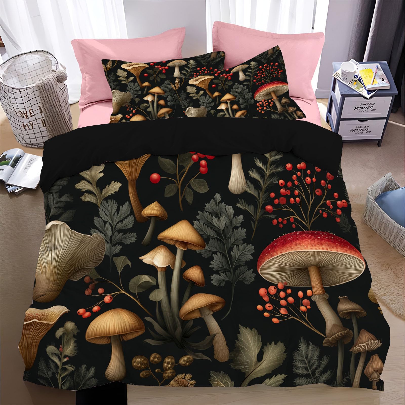 Parure de lit forêt et champignons pour chambre ado ou adulte