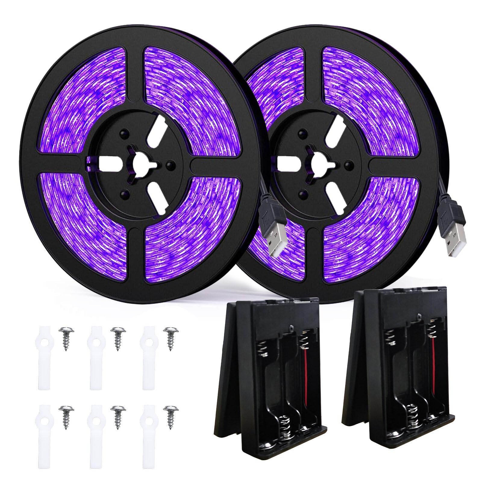 Eleganted 16.4FT LED Black Light Strip with Battery Box,USB Blacklight led Strip 395-405nm,UV Strip Lights for Glow Party, Indoor Birthday Halloween Party, Body Paint Non-Waterproof