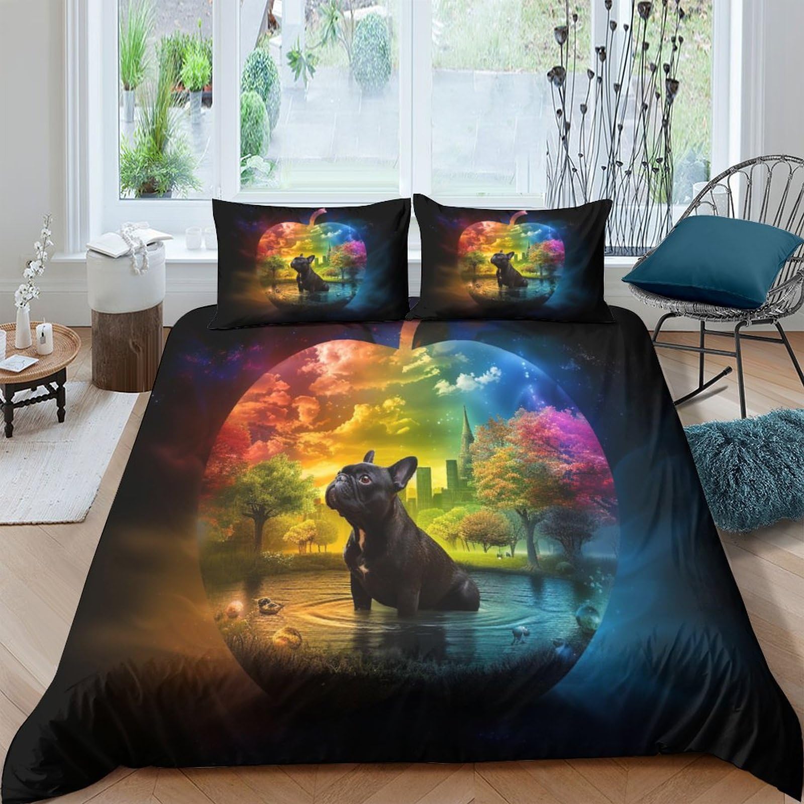 Parure de lit bouledogue 3 pièces avec couette King 220x240 cm en microfibres 3D