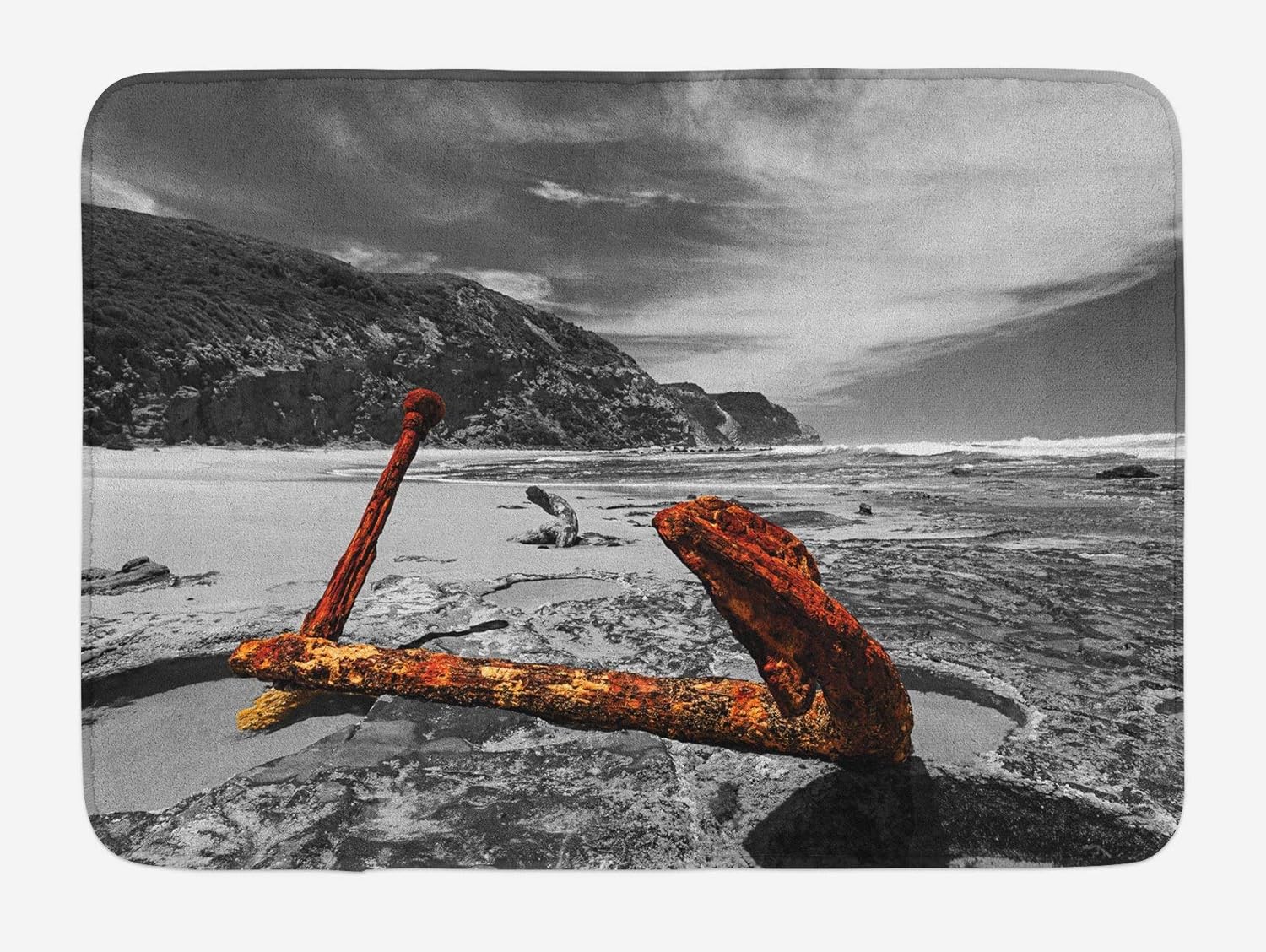 NA Alfombra de baño de naufragio, Foto desgastada de un Ancla Envejecida y descompuesta en la Playa por The Hills Marine, Alfombra de decoración de baño de Felpa con Respaldo Antideslizante, Naranja