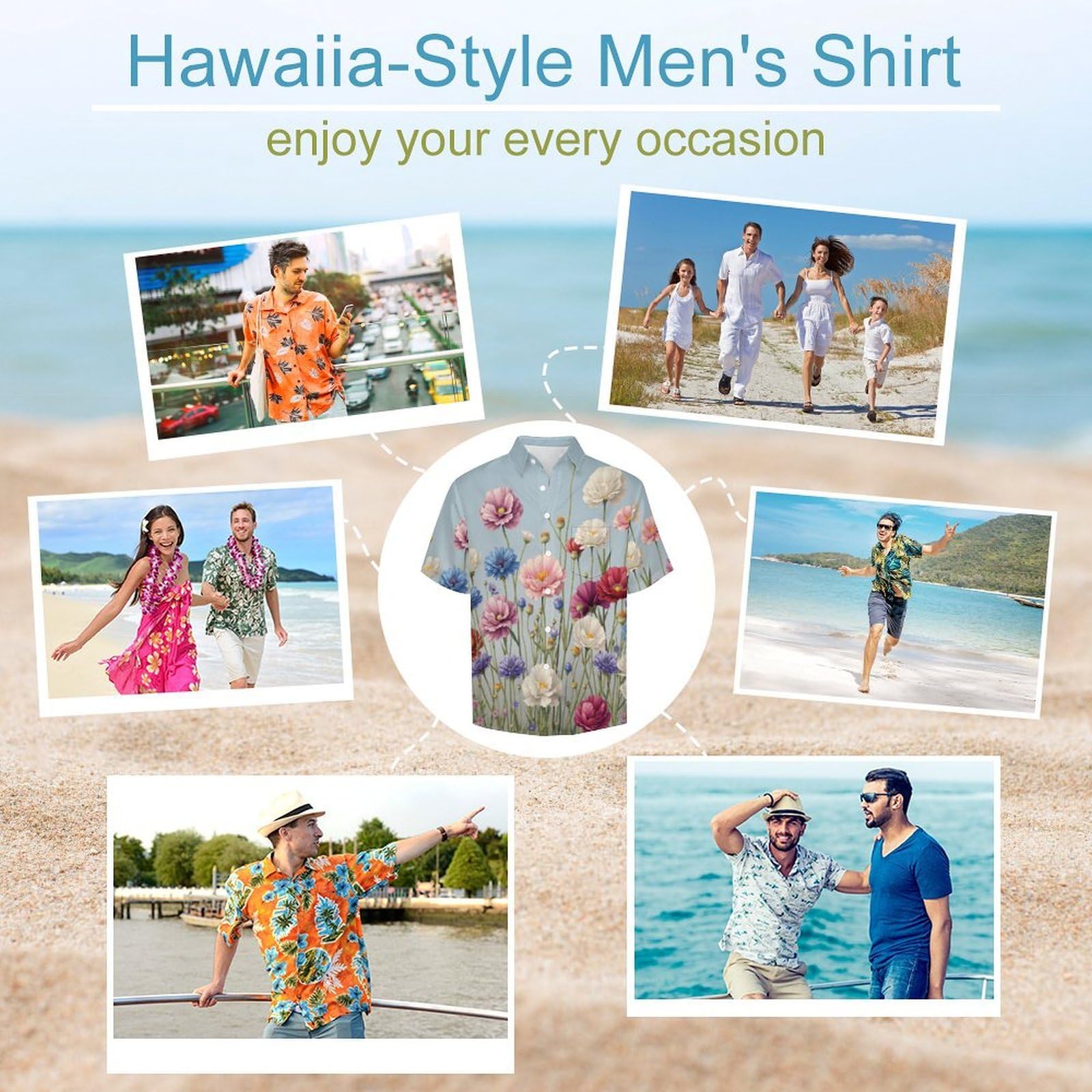 Camicie a Maniche Corte da Uomo - Camicie da Spiaggia con Stampa Fiori di Campo Dipinti A Mano, Funky Estiva Cool Camicia Hawaiana Monopetto Camicia S-5XL