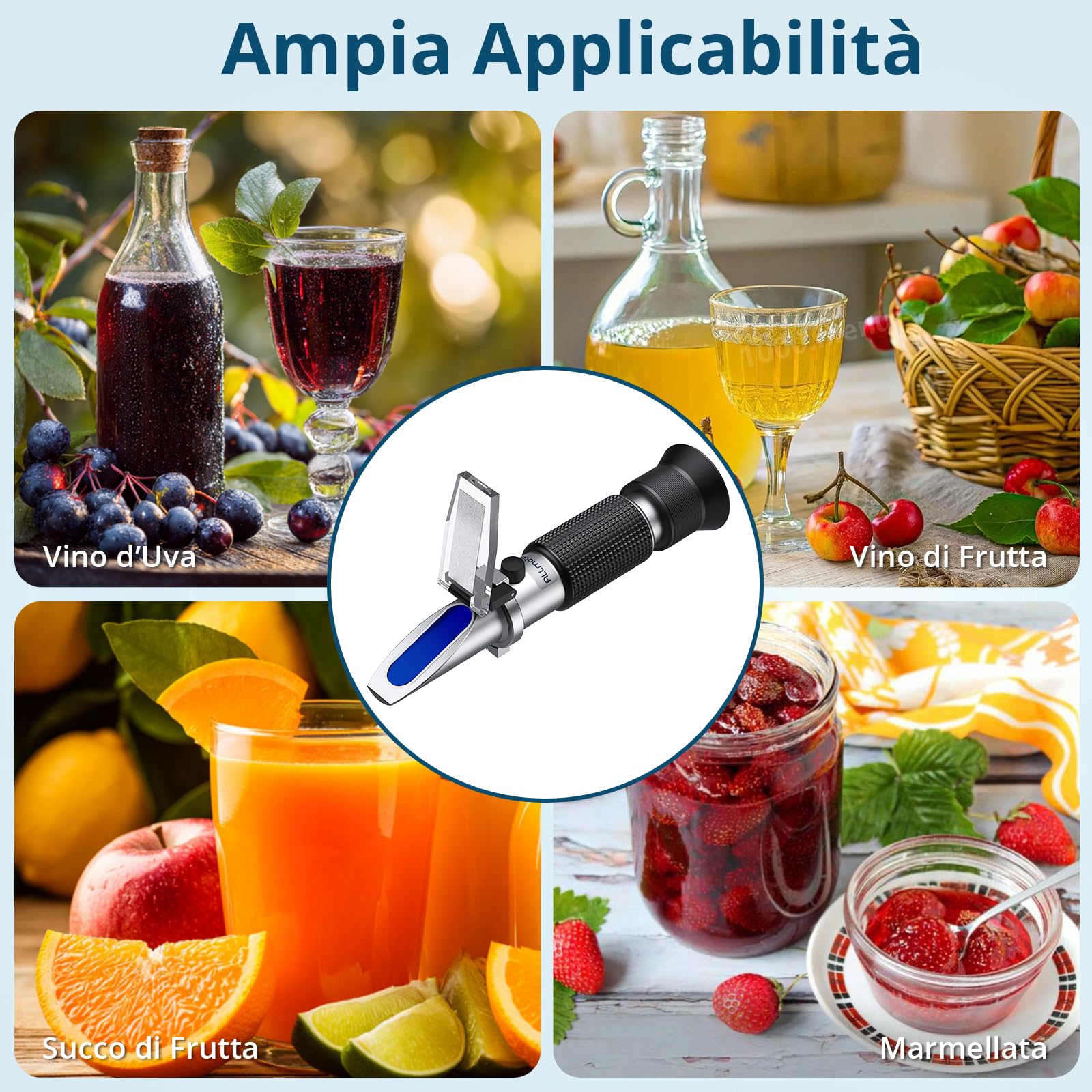 Rifrattometro per Enologia Doppia Scala (Brix 0-40%, Alcool 0-25%) Rifrattometro per UVA con ATC, Misurazione del Contenuto di Zucchero nel Succo D'uva Originale, per Prodotto Vino in Casa | Doppia Scala