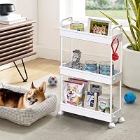SOLEJAZZ Keskeny Konyhai Gurulós Polc 3 Szintes, Fehér Műanyag Tárolókocsi Fürdőszobába, Mosókonyhába, Hálószobába, Szűk Helyekre, 13x40x61  6