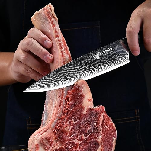 Miniatura 8 de 8C - Juego de cuchillos de damasco, 3 cuchillos de chef, cuchillos de cocina y pelar, acero inoxidable de alto carbono, mango ergonómico de ABS