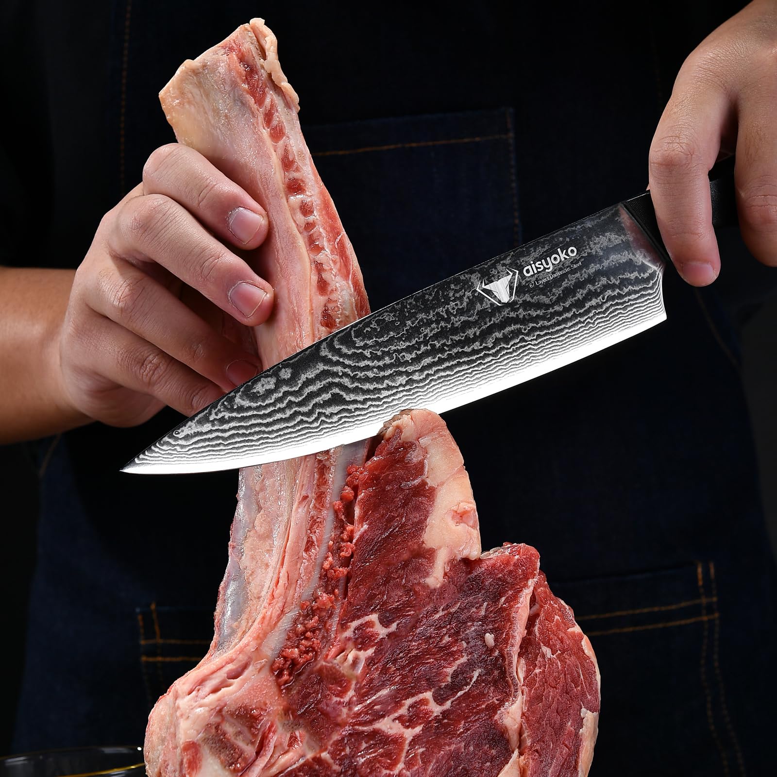 Aisyoko 8C Damascus Knife Set - 3PC Chef's Knife, Kitchen and Paring Knives, High Carbon Stainless Steel, Ergonomic Full Tang ABS Anti-Skid Handle — Amazon image 8