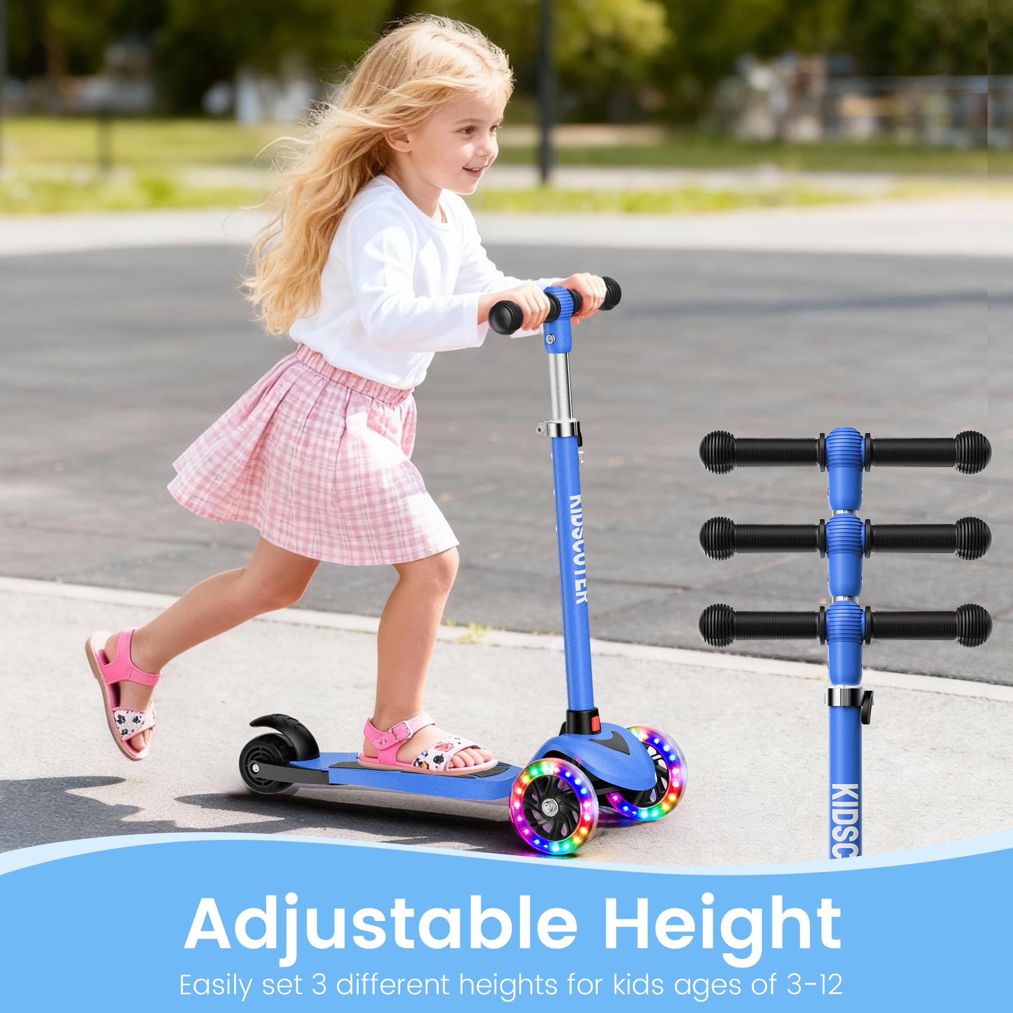 Trottinette réglable 2 en 1, pour Les 3-12 Ans, avec Guidon à 5 Niveaux, siège Amovible, Roues LED, Pliable, Rose (Filles et garçons) et Noir.