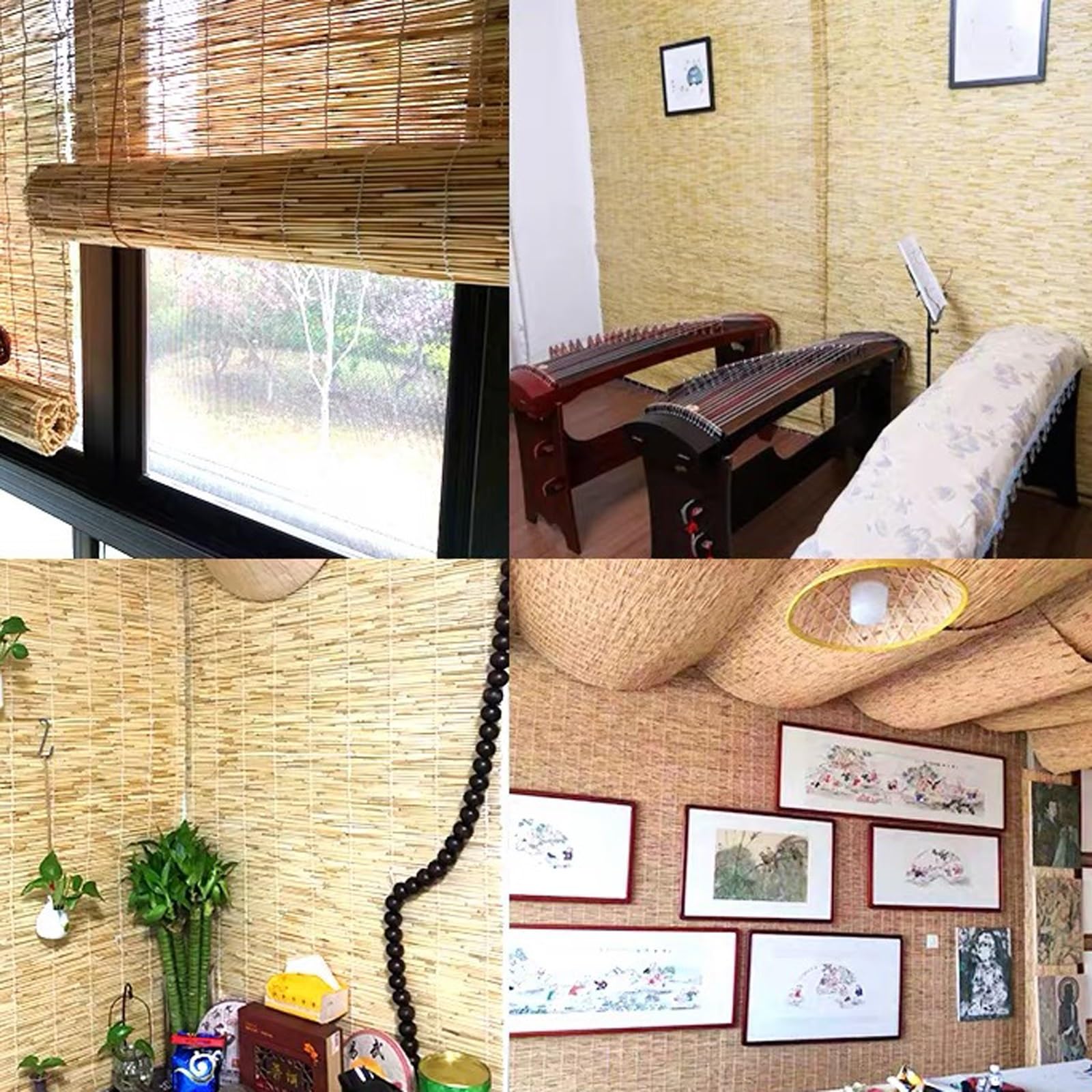 Roleta zwijana filtrująca przed słońcem, bambusowa roleta okienna, ze słomy, naturalny materiał trzcinowy, premium retro, do hotelu, herbaciarni, pawilonu, żaluzji do podnoszenia (100 x 155